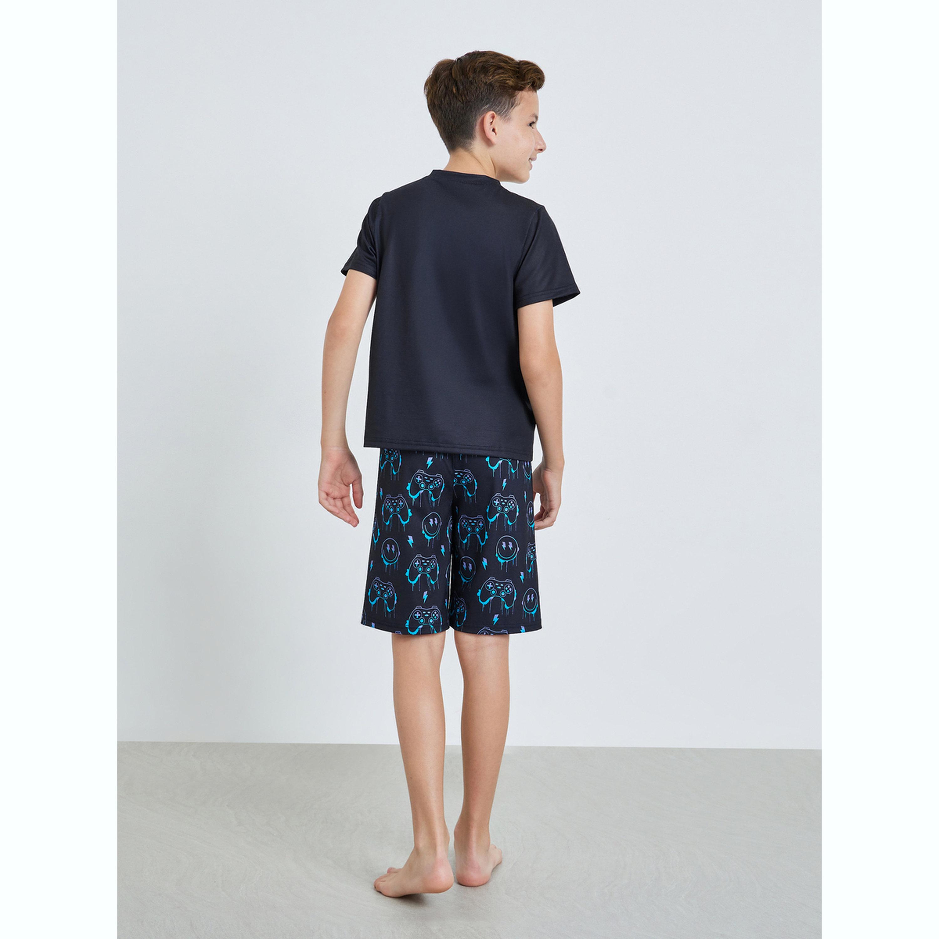 مجموعة للأولاد المراهقين من شورت وتيشيرت مطبوع-boys-clothing-nightwear-image-3