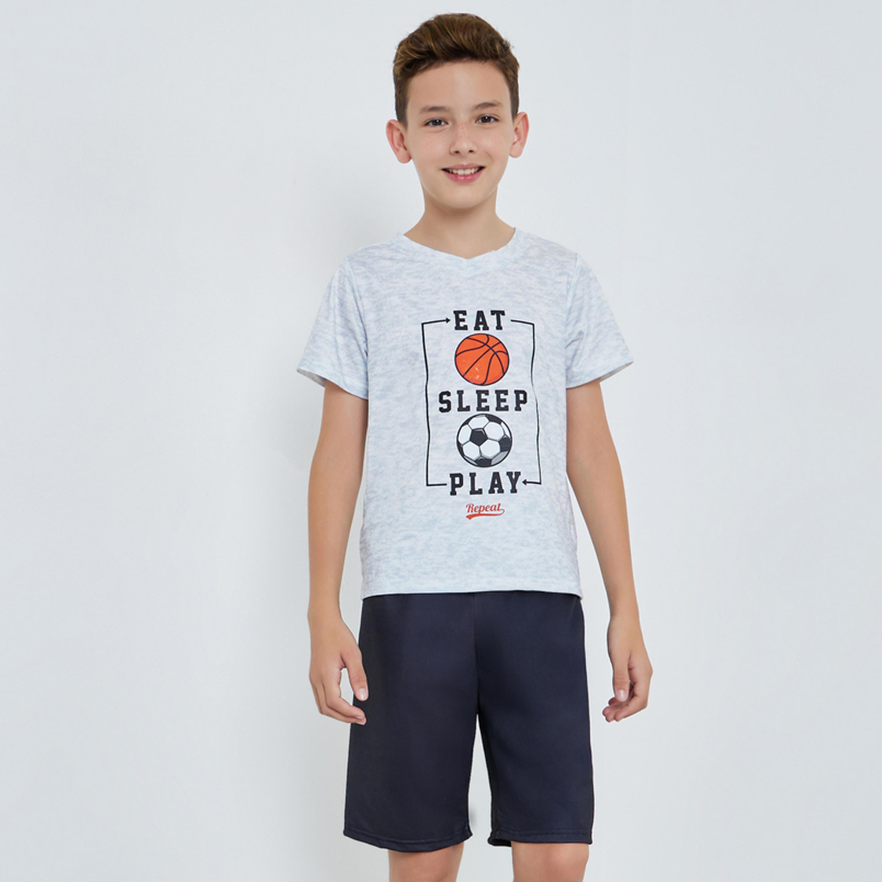 Styli Teen Boys Graphic Print T-Shirt and Shorts Set-boys-clothing-nightwear-image-1