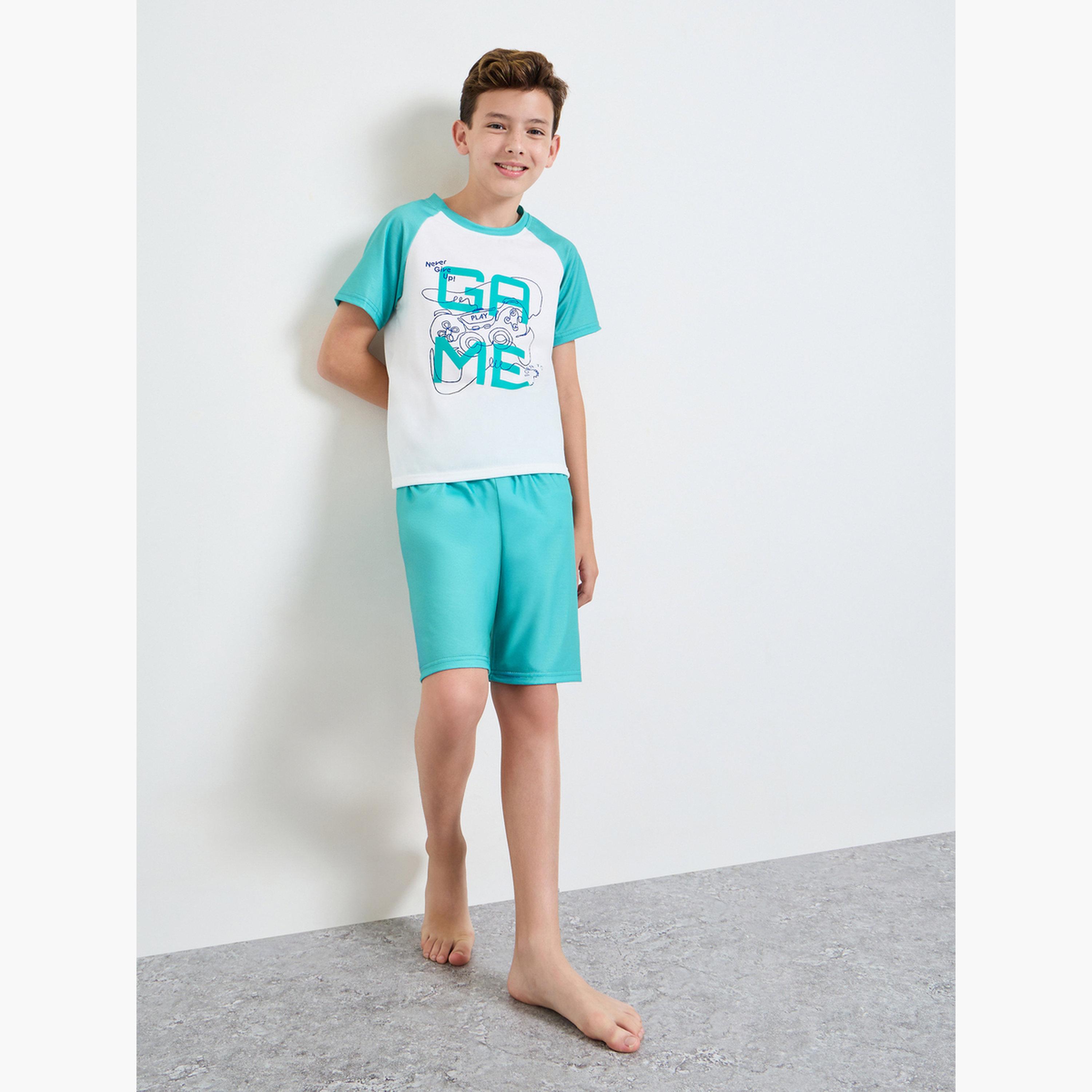 Styli Boys Printed Raglan Sleeve T-Shirt and Shorts Pyjama Set-boys-clothing-nightwear-image-2