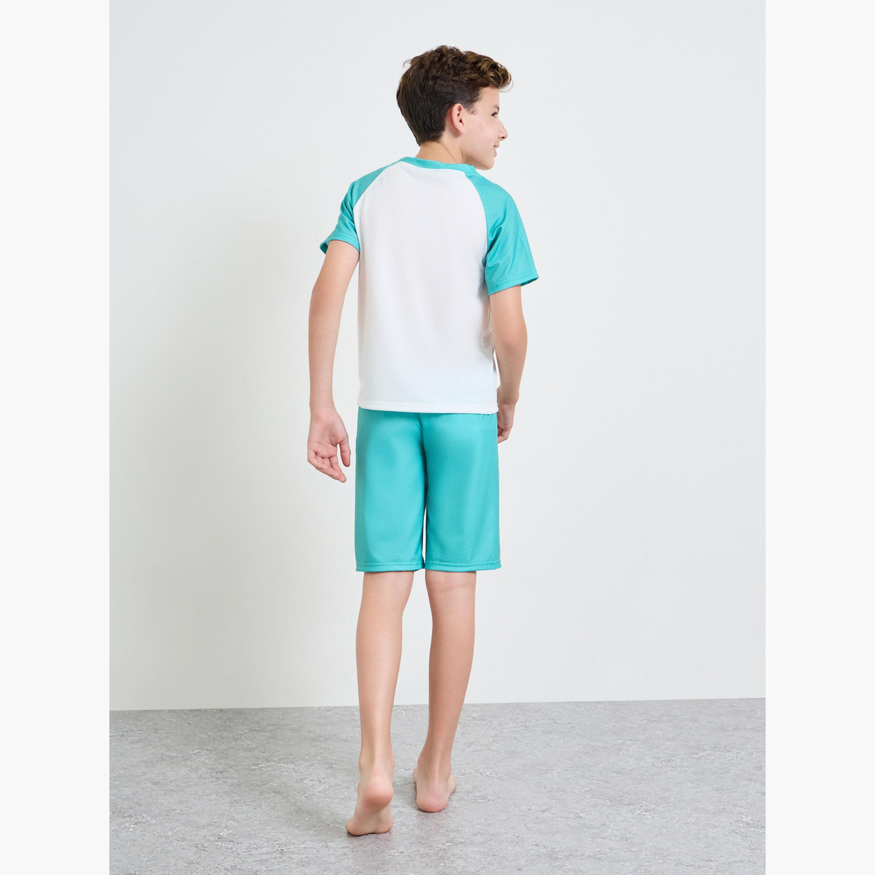 Styli Boys Printed Raglan Sleeve T-Shirt and Shorts Pyjama Set-boys-clothing-nightwear-image-3