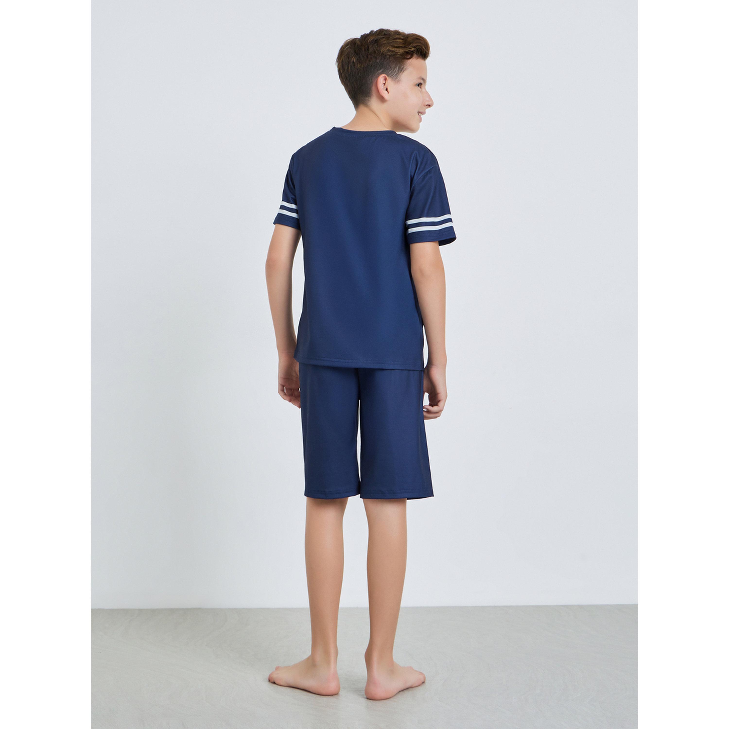 Styli Kids Navy Blue Printed Short Sleeve T-Shirt and Shorts Pyjama Set-boys-clothing-nightwear-image-3