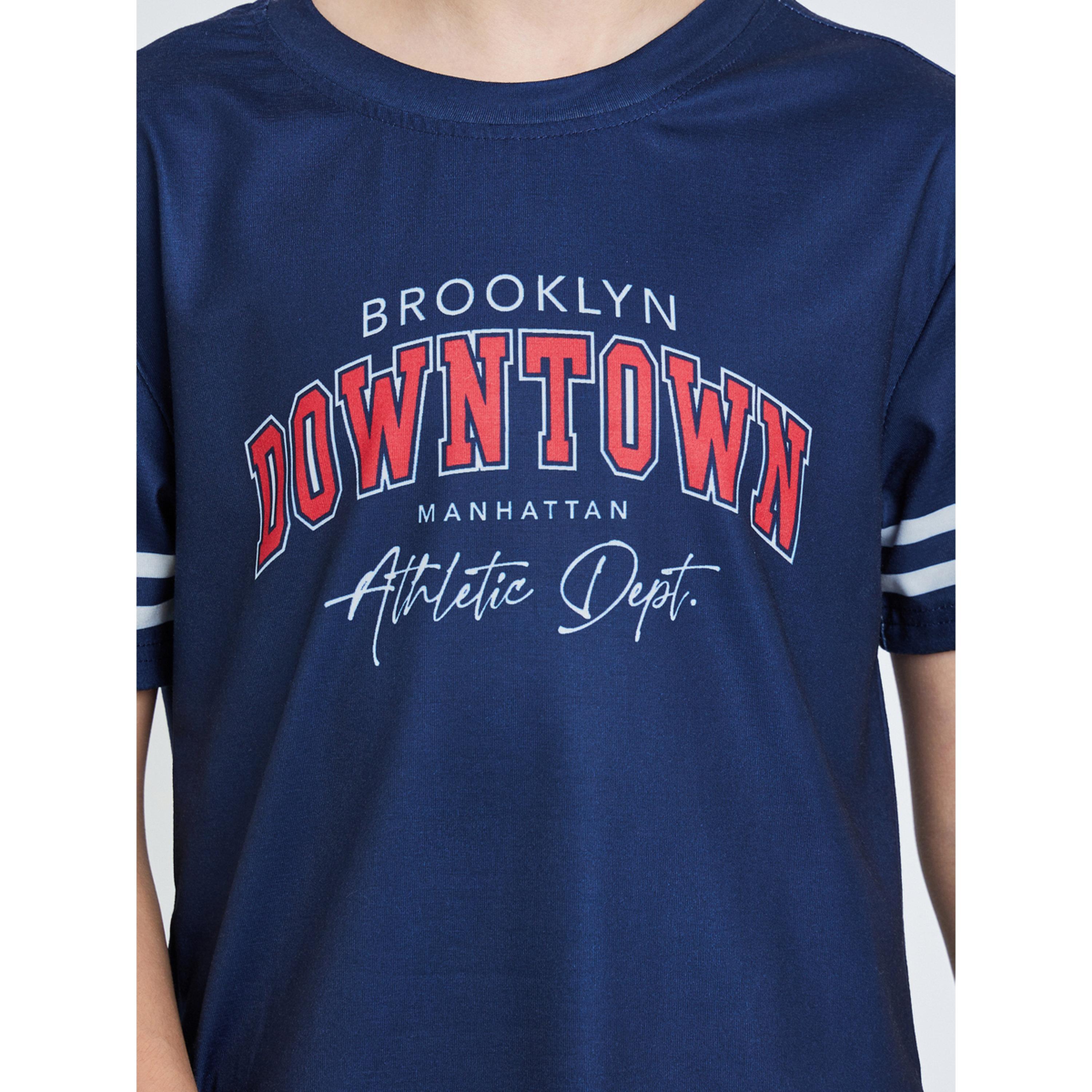 طقم بيجاما من شورت وتيشيرت مطبوع بأكمام قصيرة للأطفال لون كحلي-boys-clothing-nightwear-image-5