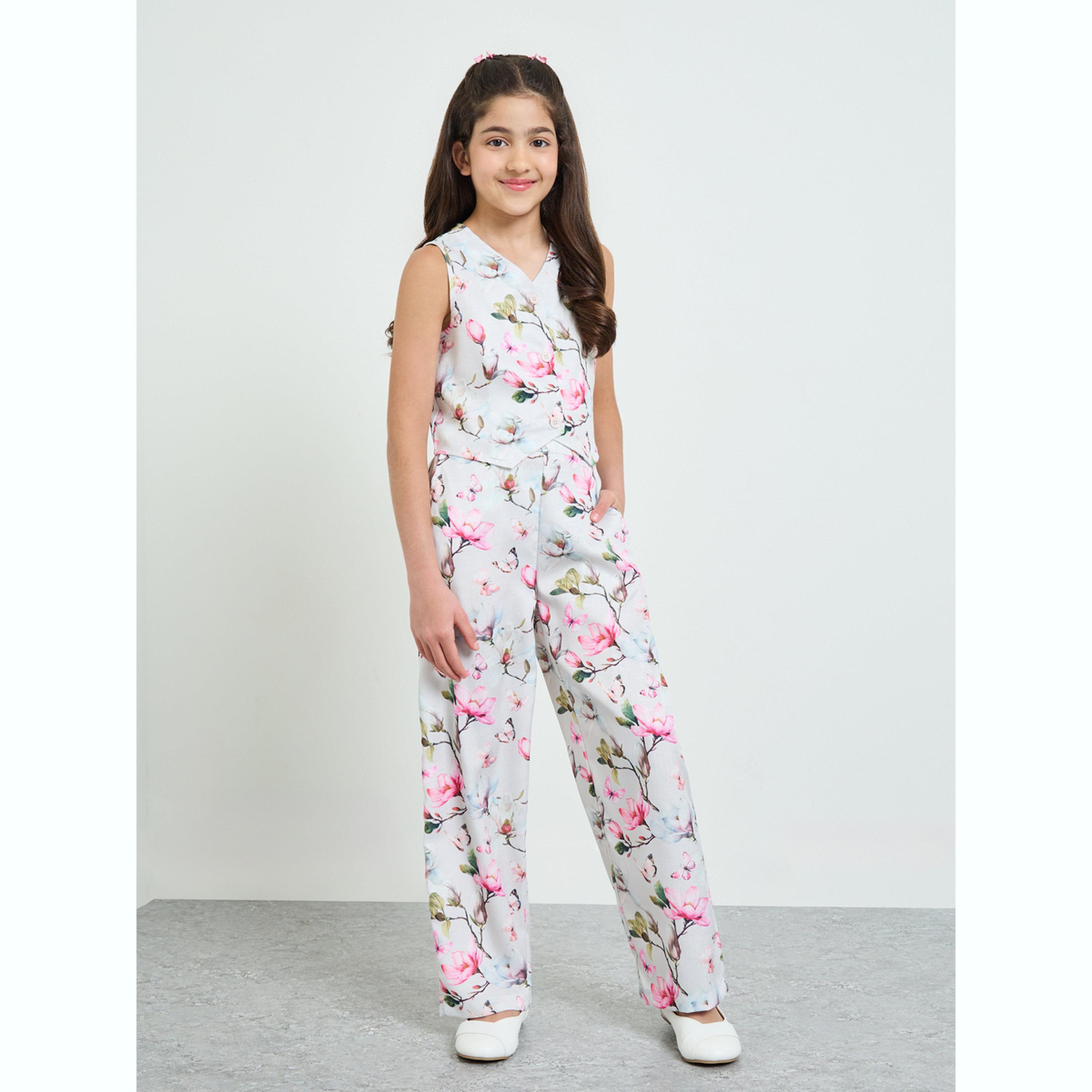 Styli Teen Girls Floral Waistcoat and Pants Set-girls-clothing-setsandcoords-image-1