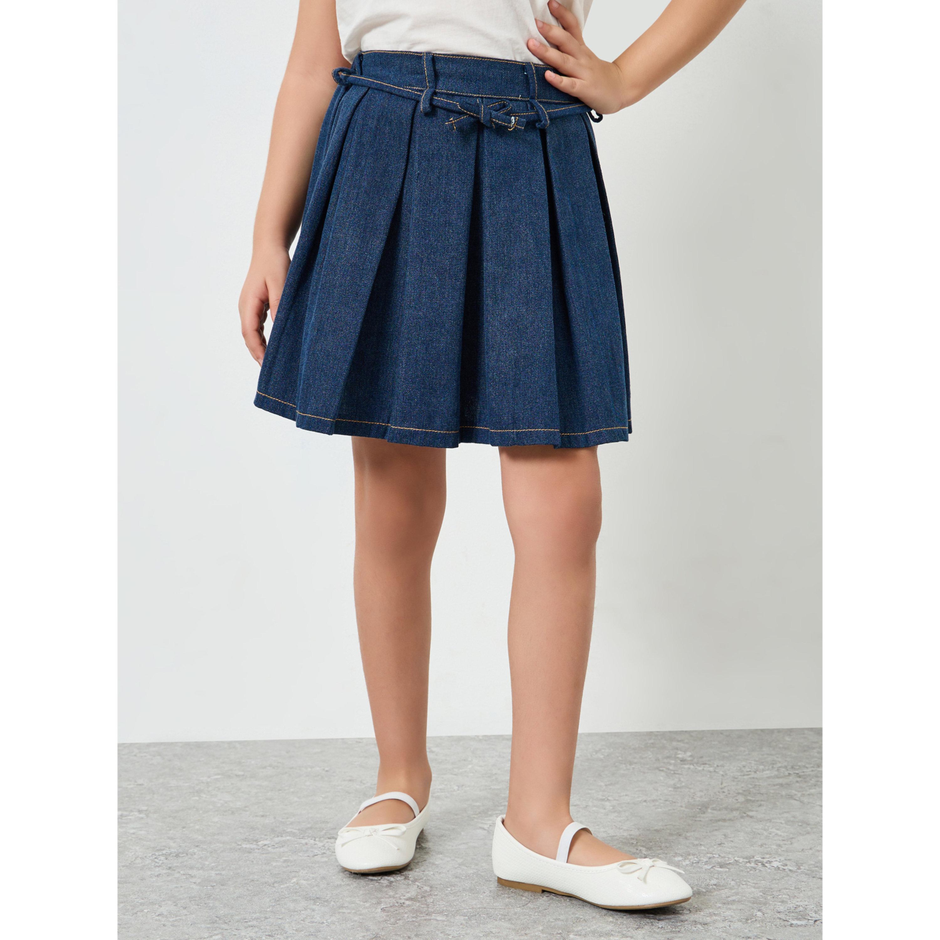 Styli Girls Medium Blue Pleated Skirt-girls-clothing-bottoms-skirts-image-1