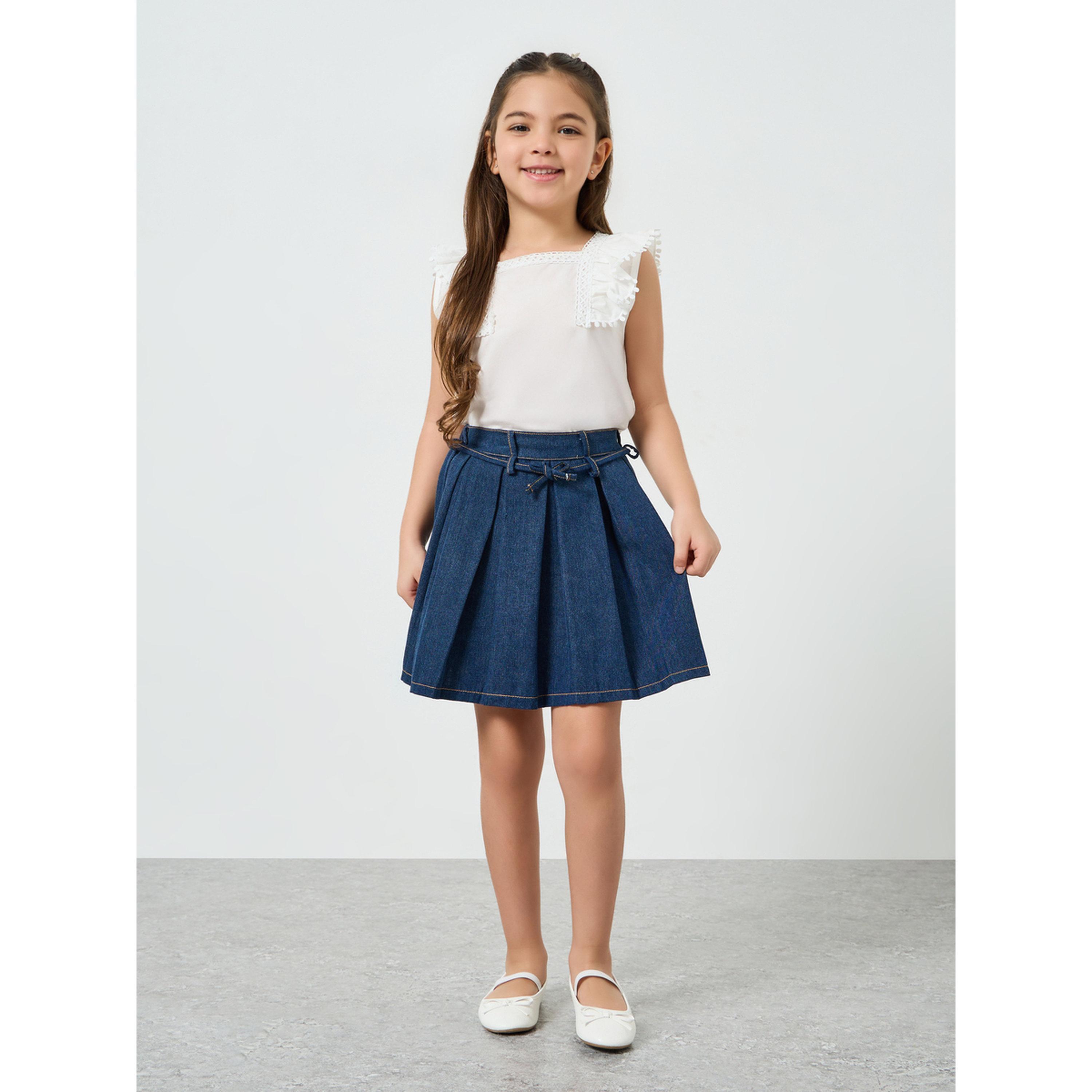 Styli Girls Medium Blue Pleated Skirt-girls-clothing-bottoms-skirts-image-2