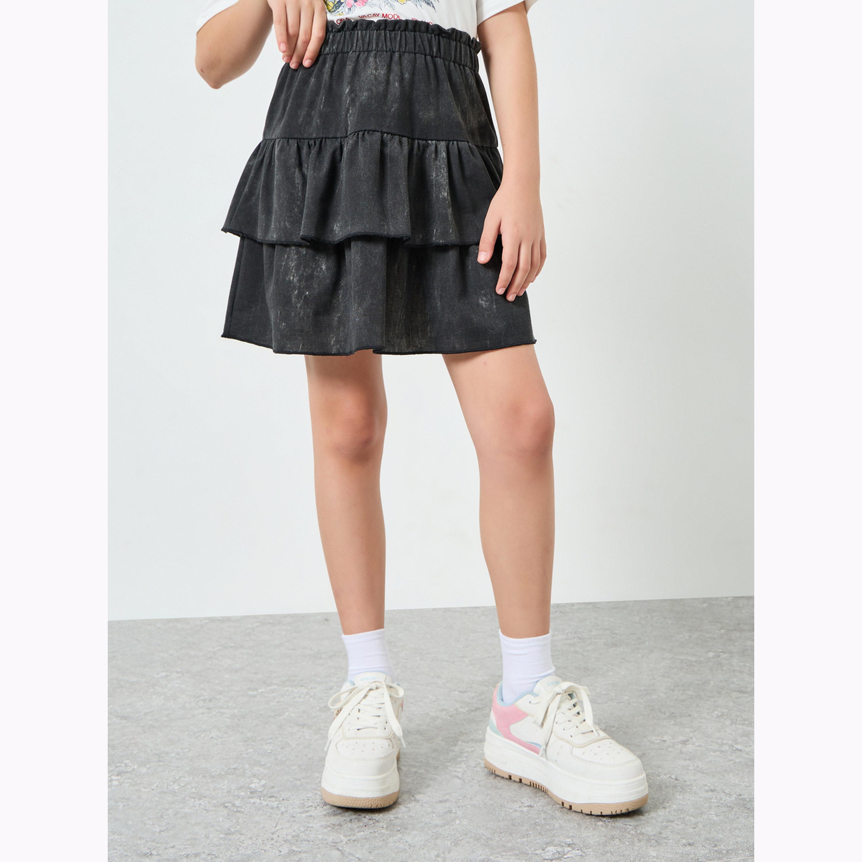 تنورة قصيرة قطن للبنات بتصميم طبقات-girls-clothing-schoolwear-bottoms-skirt-image-1