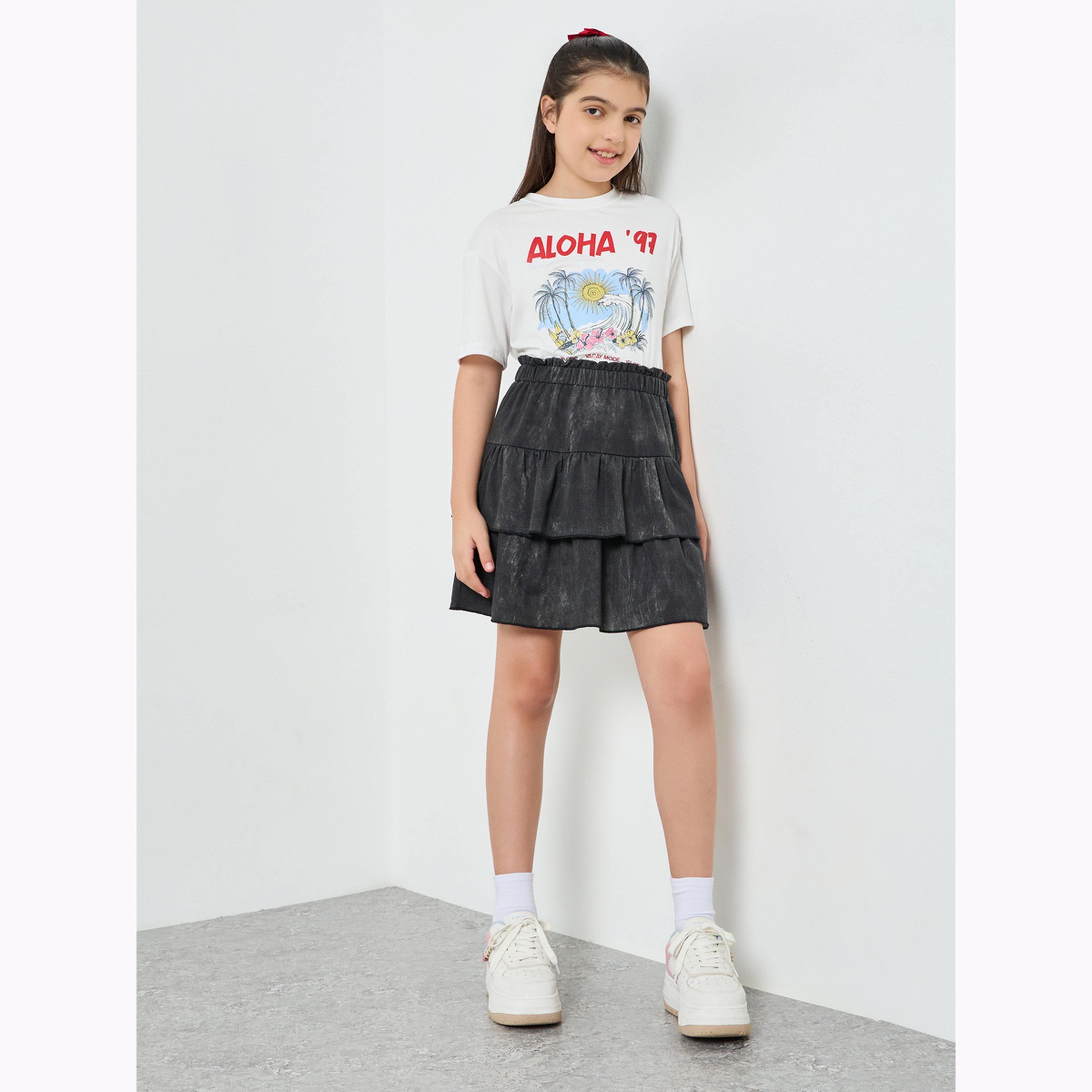 تنورة قصيرة قطن للبنات بتصميم طبقات-girls-clothing-schoolwear-bottoms-skirt-image-2