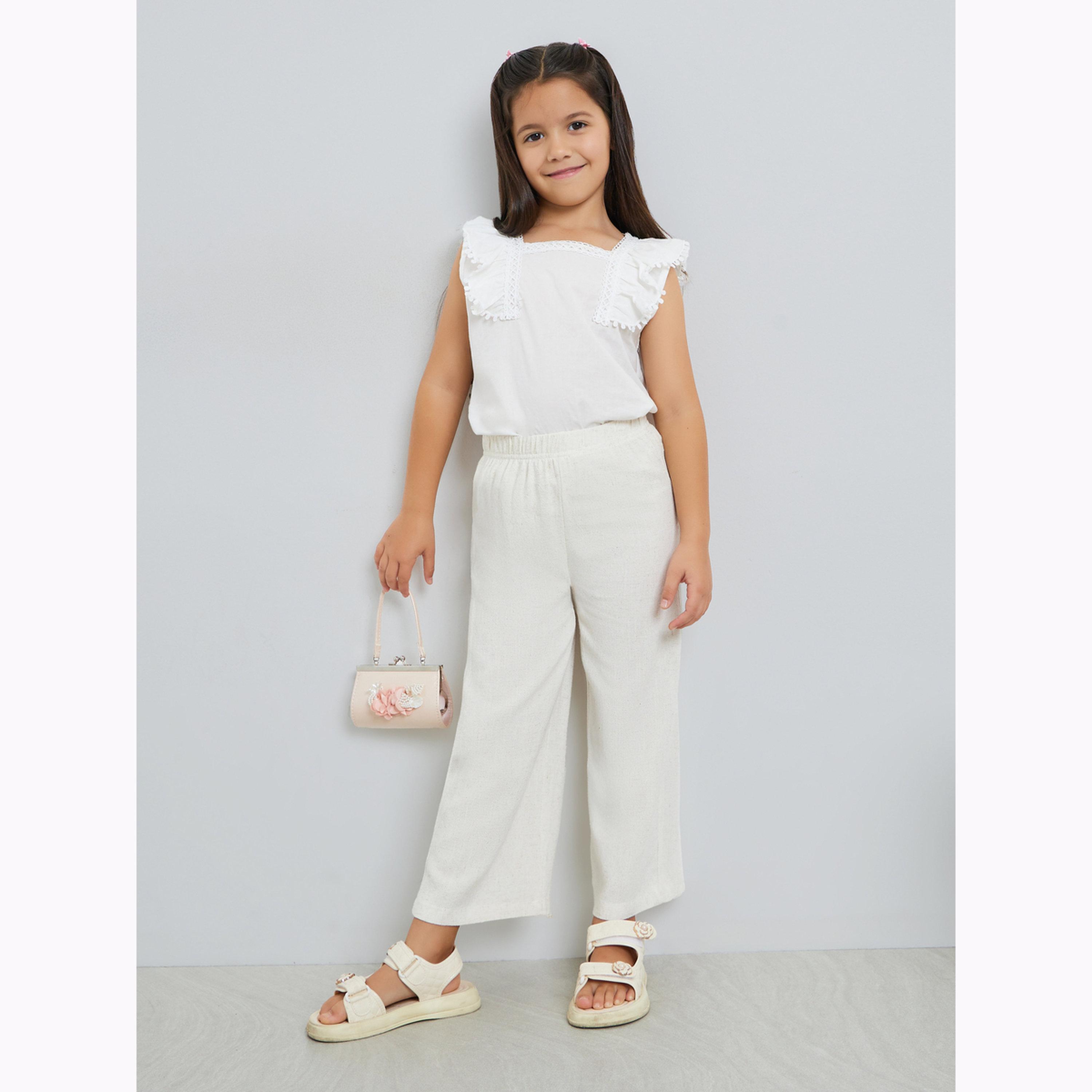 Styli Girls Beige Wide Leg Linen Pants-girls-clothing-bottoms-trousers-image-2