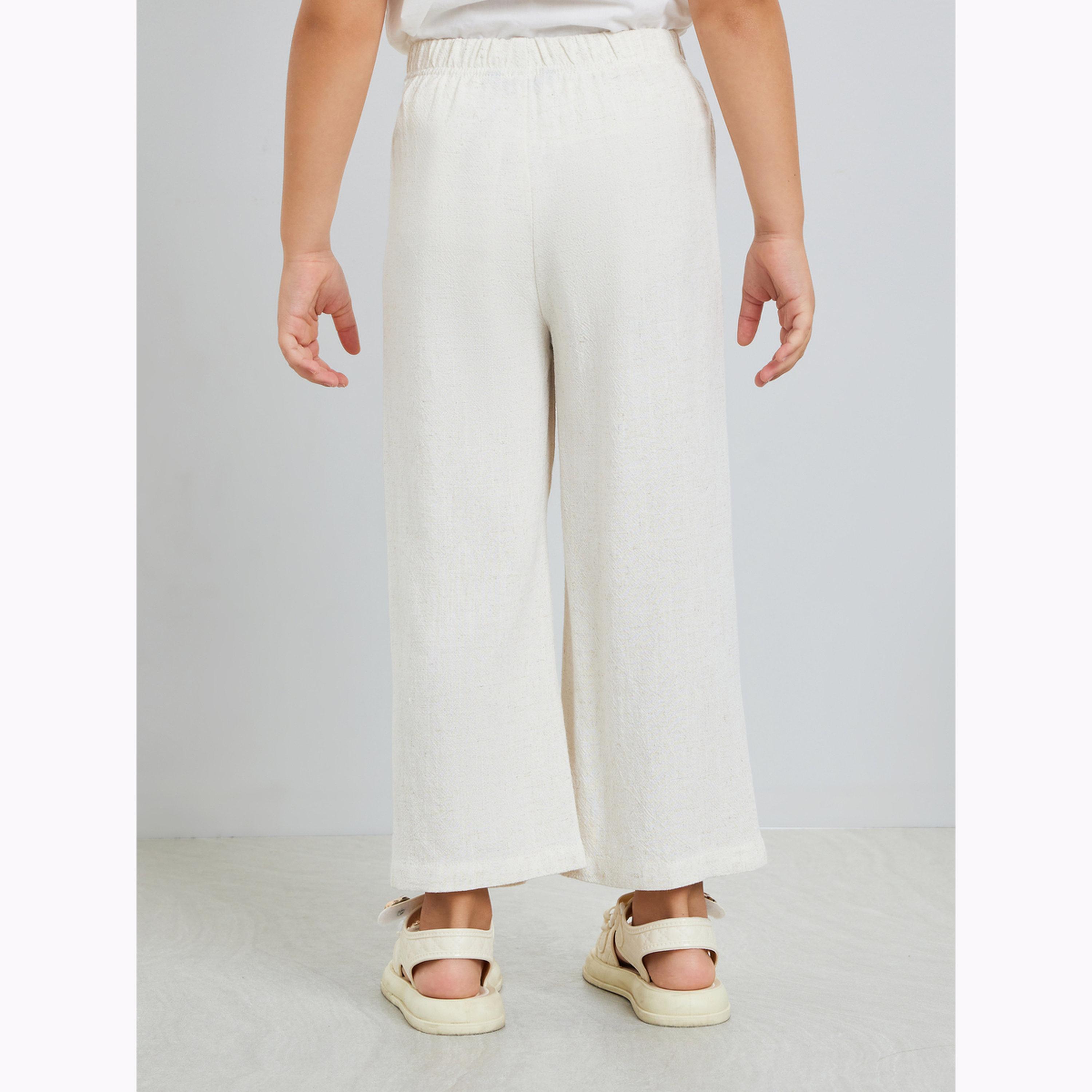 بنطال كتان للبنات بأرجل واسعة لون بيج-girls-clothing-bottoms-trousers-image-4