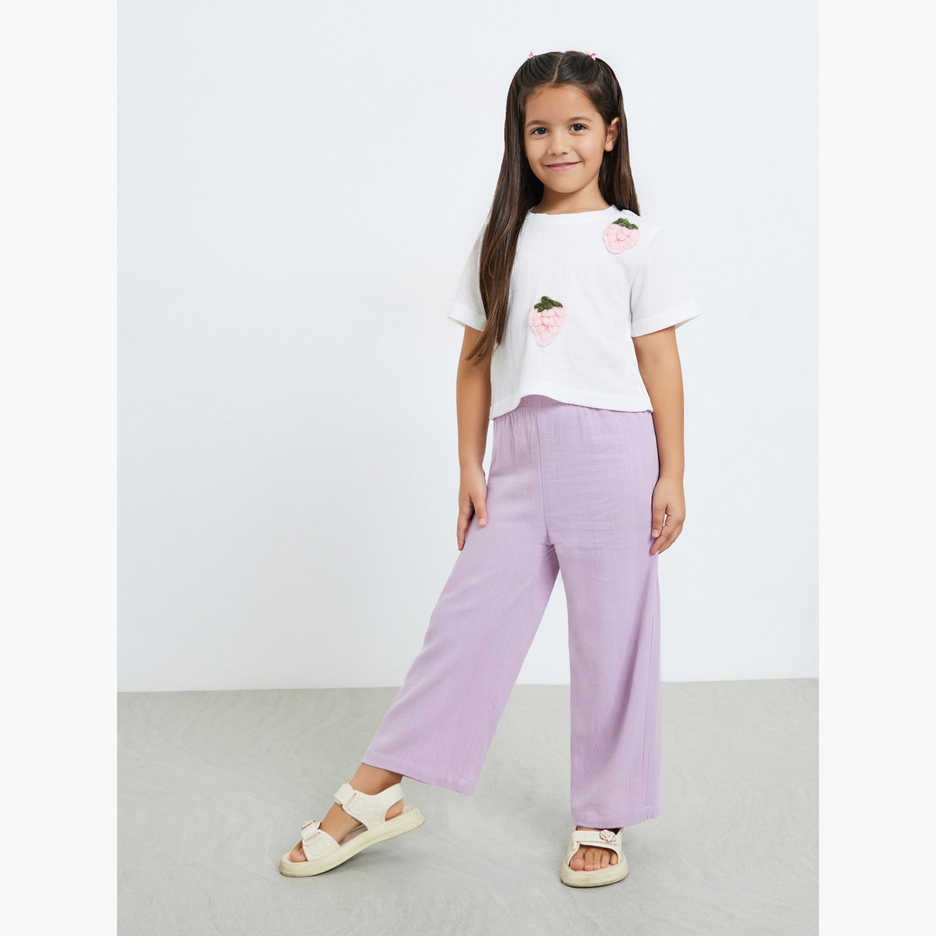 بنطال للبنات بأرجل واسعة لون ليلكي-girls-clothing-bottoms-trousers-image-2