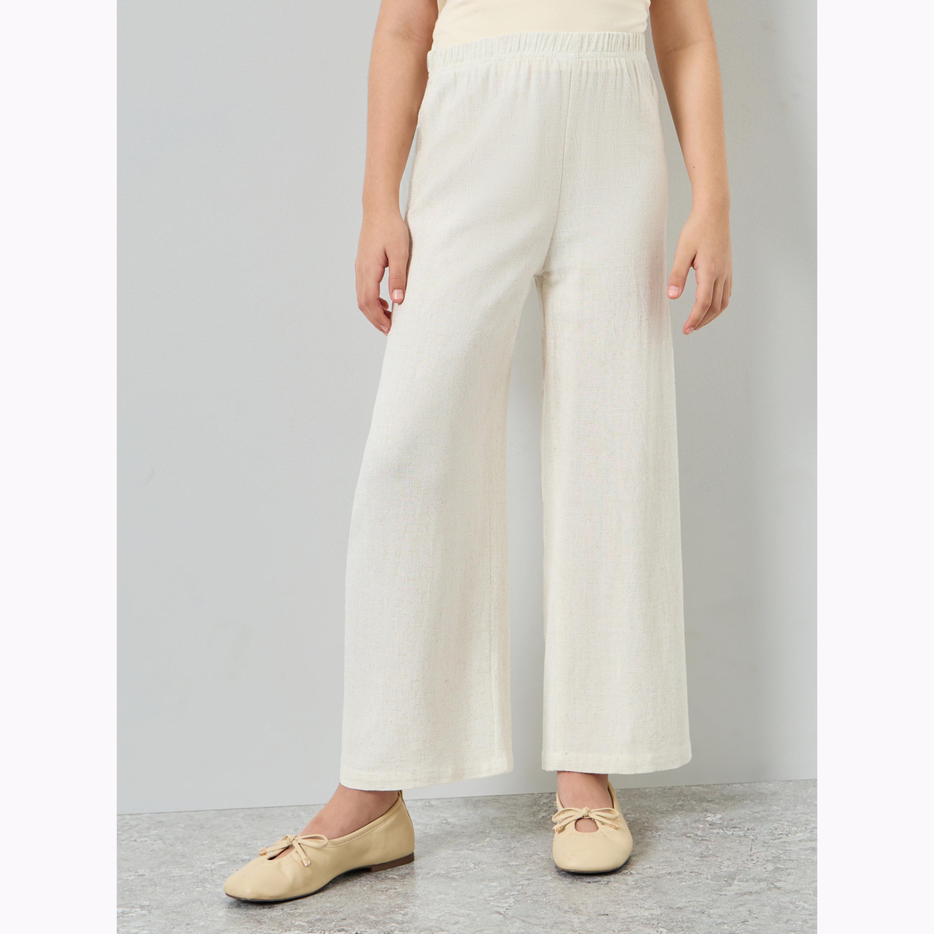 Styli Girls Beige Wide Leg Viscose Blend Pants-girls-clothing-bottoms-trousers-image-1
