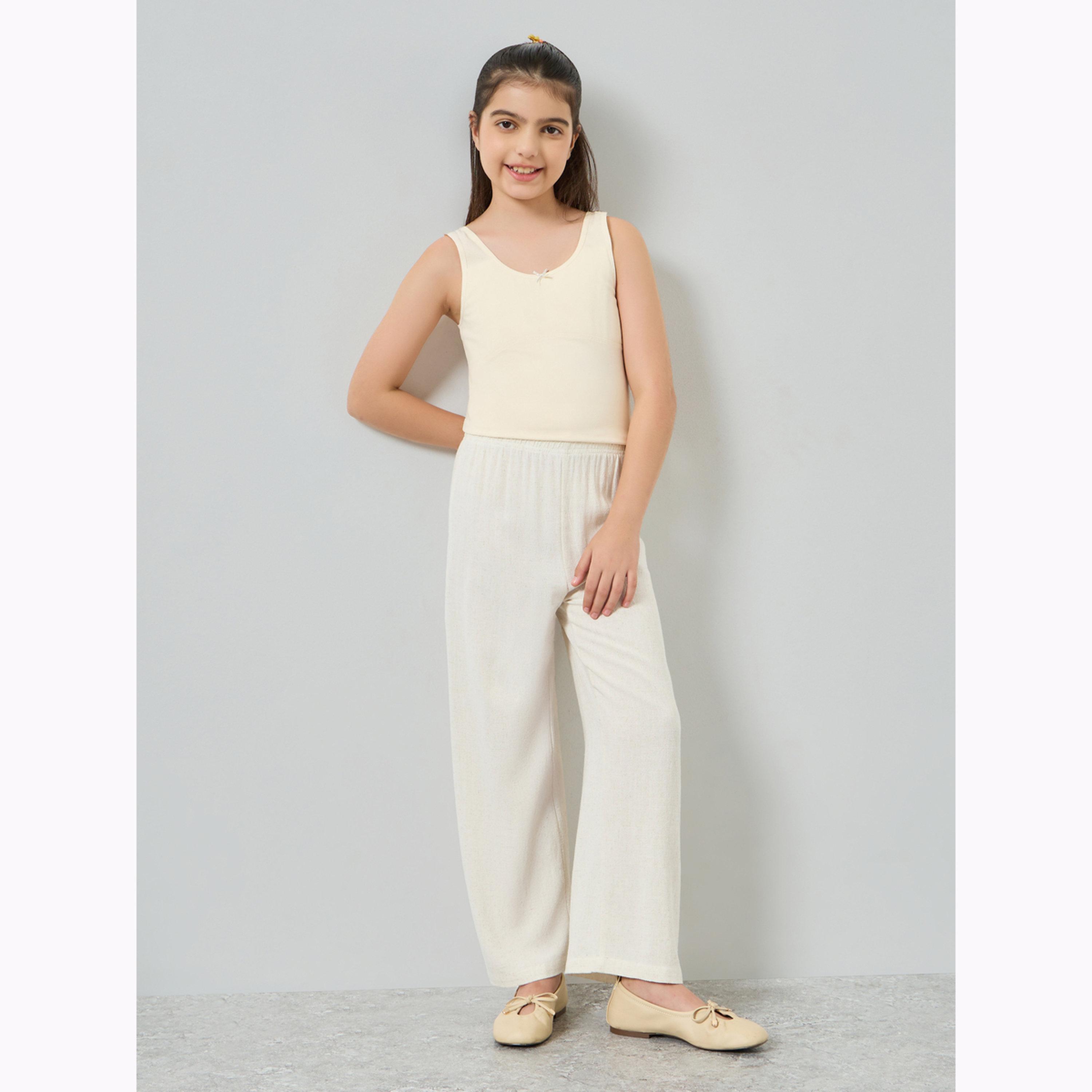 بنطال للبنات بأرجل واسعة لون بيج من مزيج الفيسكوز-girls-clothing-bottoms-trousers-image-2