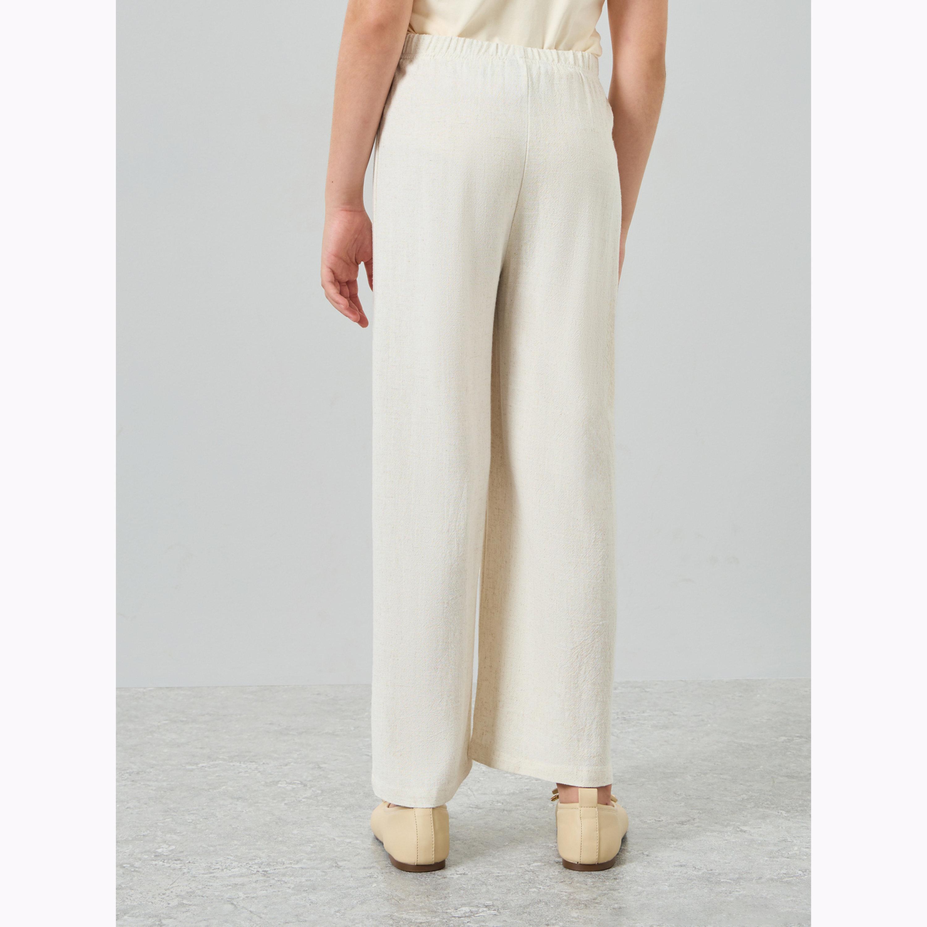 بنطال للبنات بأرجل واسعة لون بيج من مزيج الفيسكوز-girls-clothing-bottoms-trousers-image-4
