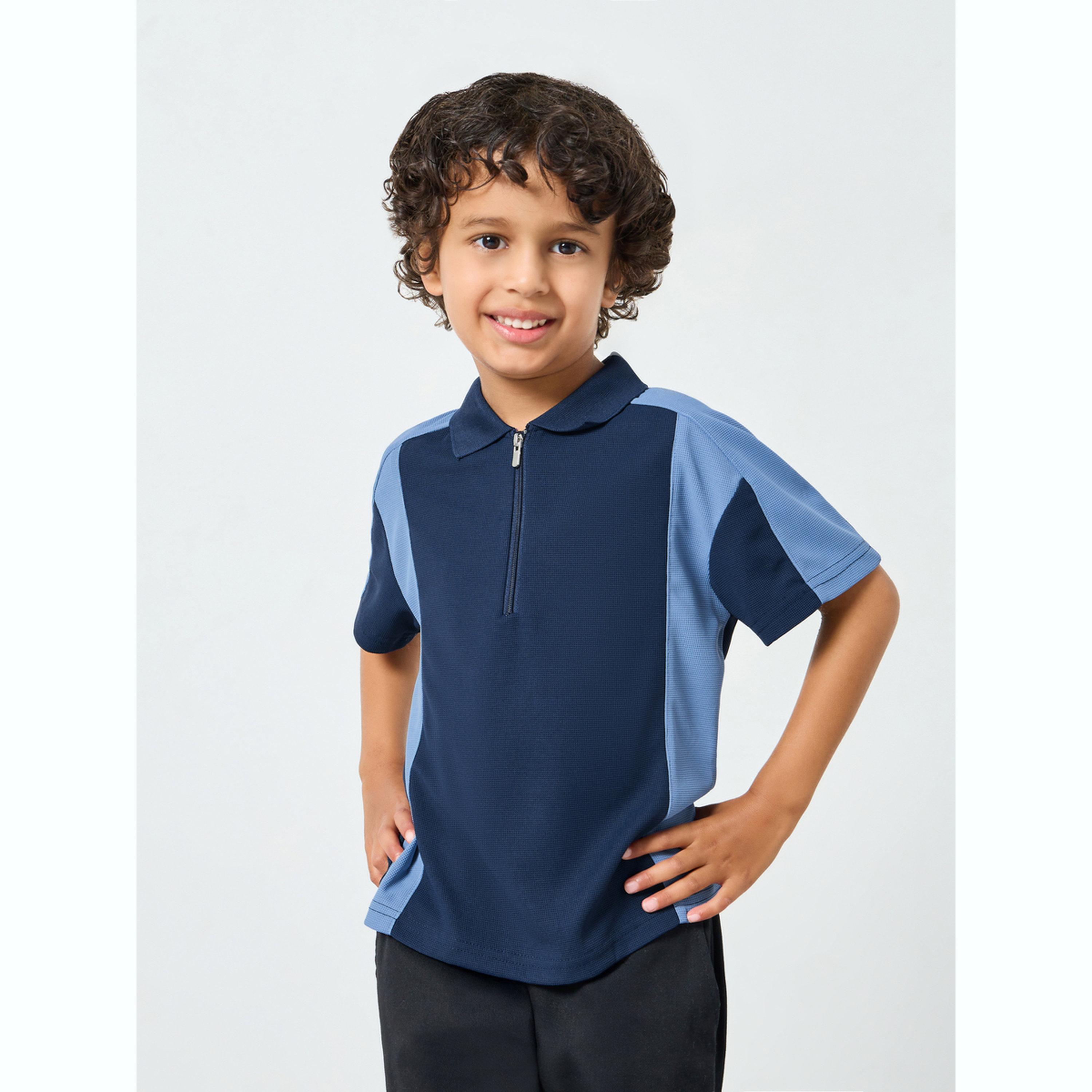 تيشيرت بولو بسحاب بنمط كتل الألوان للأولاد لون أزرق-boys-clothing-tshirtsandpolos-image-1