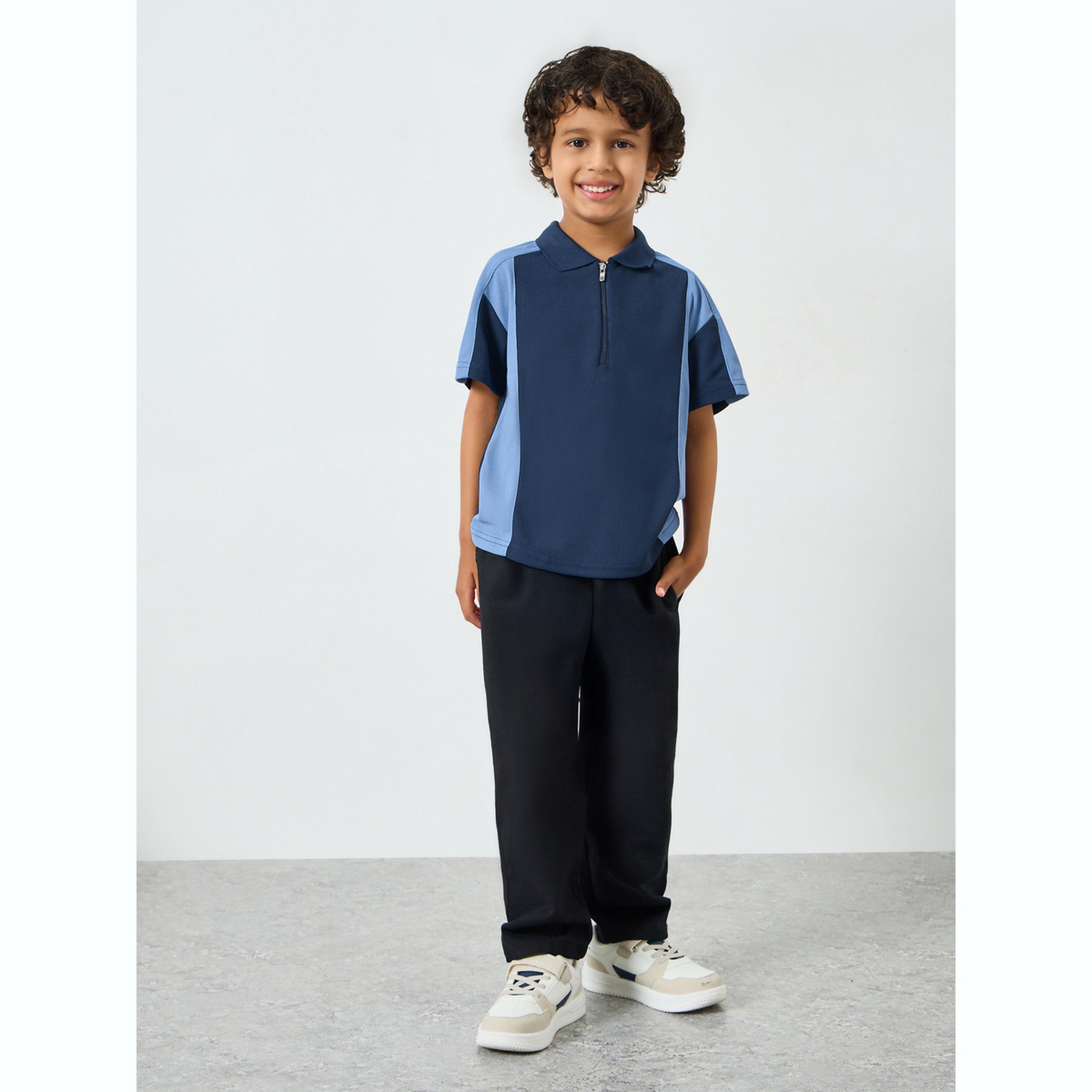 تيشيرت بولو بسحاب بنمط كتل الألوان للأولاد لون أزرق-boys-clothing-tshirtsandpolos-image-2