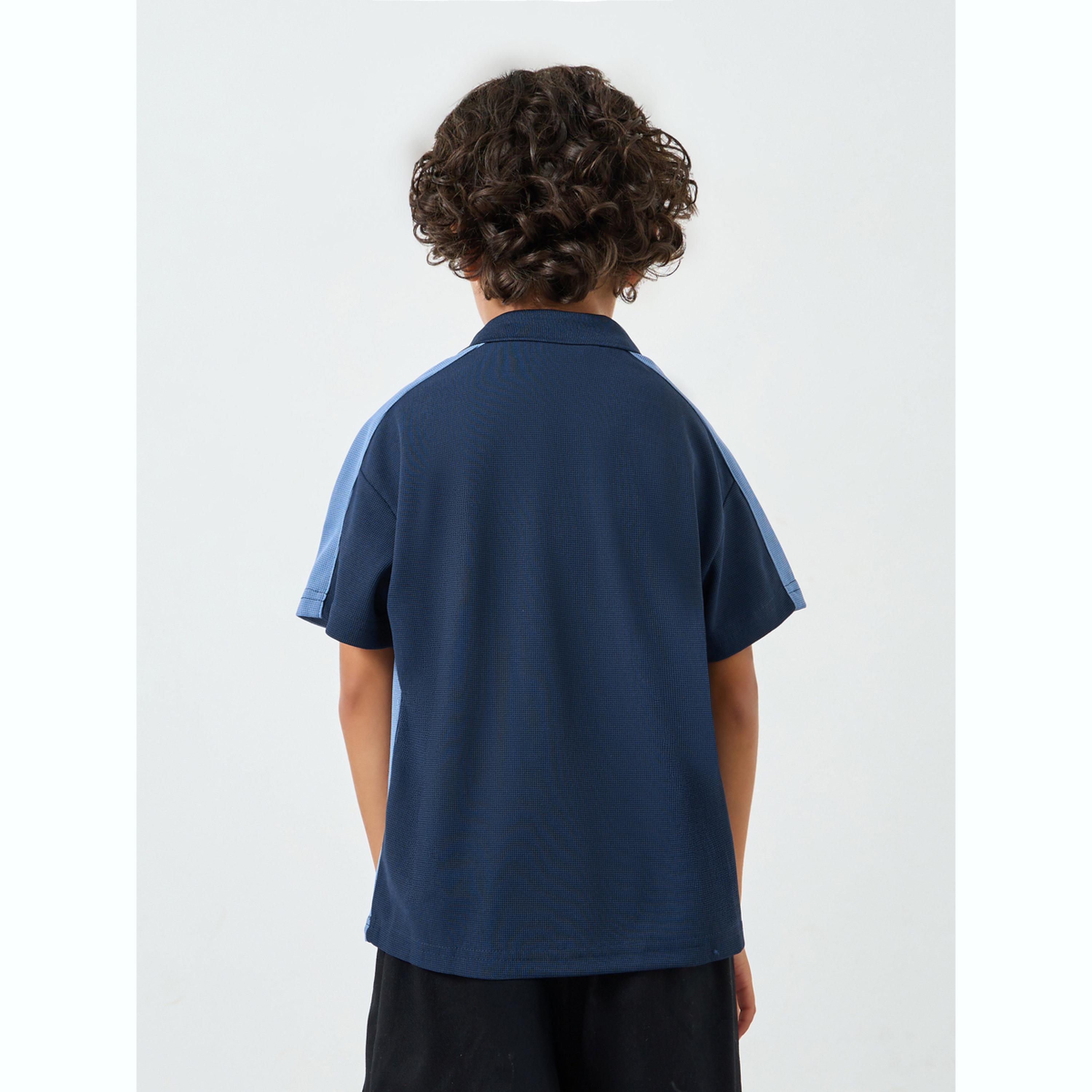 تيشيرت بولو بسحاب بنمط كتل الألوان للأولاد لون أزرق-boys-clothing-tshirtsandpolos-image-3
