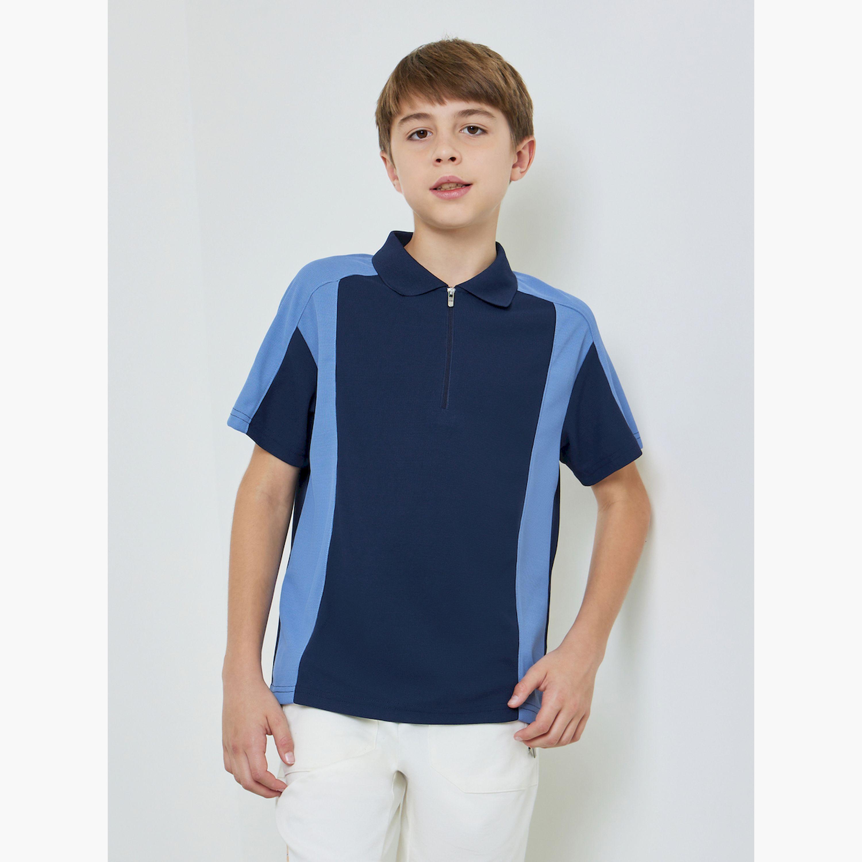 Styli Teen Boys Color Block Polo T-Shirt with Quarter Zip-boys-clothing-tshirtsandpolos-image-1