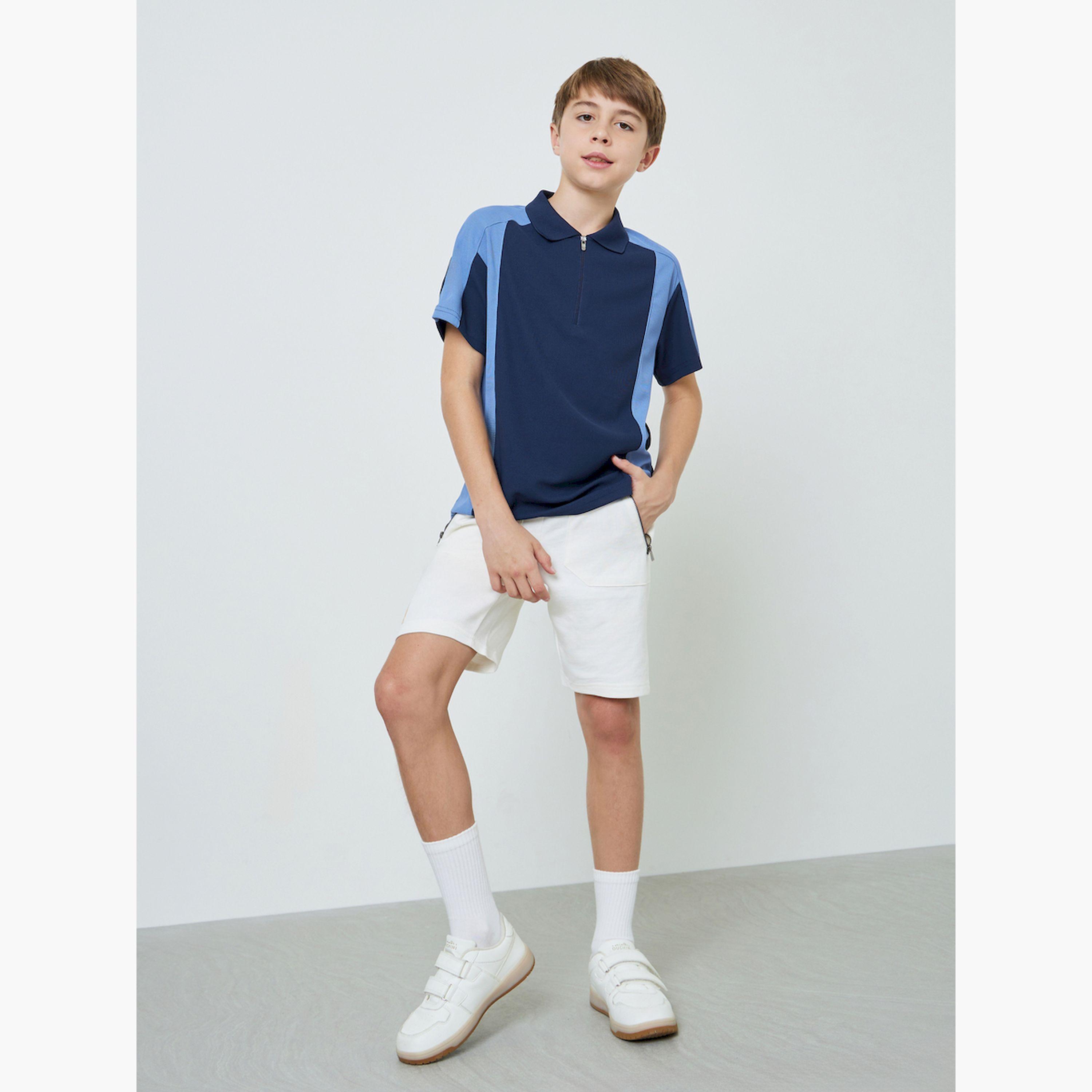 Styli Teen Boys Color Block Polo T-Shirt with Quarter Zip-boys-clothing-tshirtsandpolos-image-2