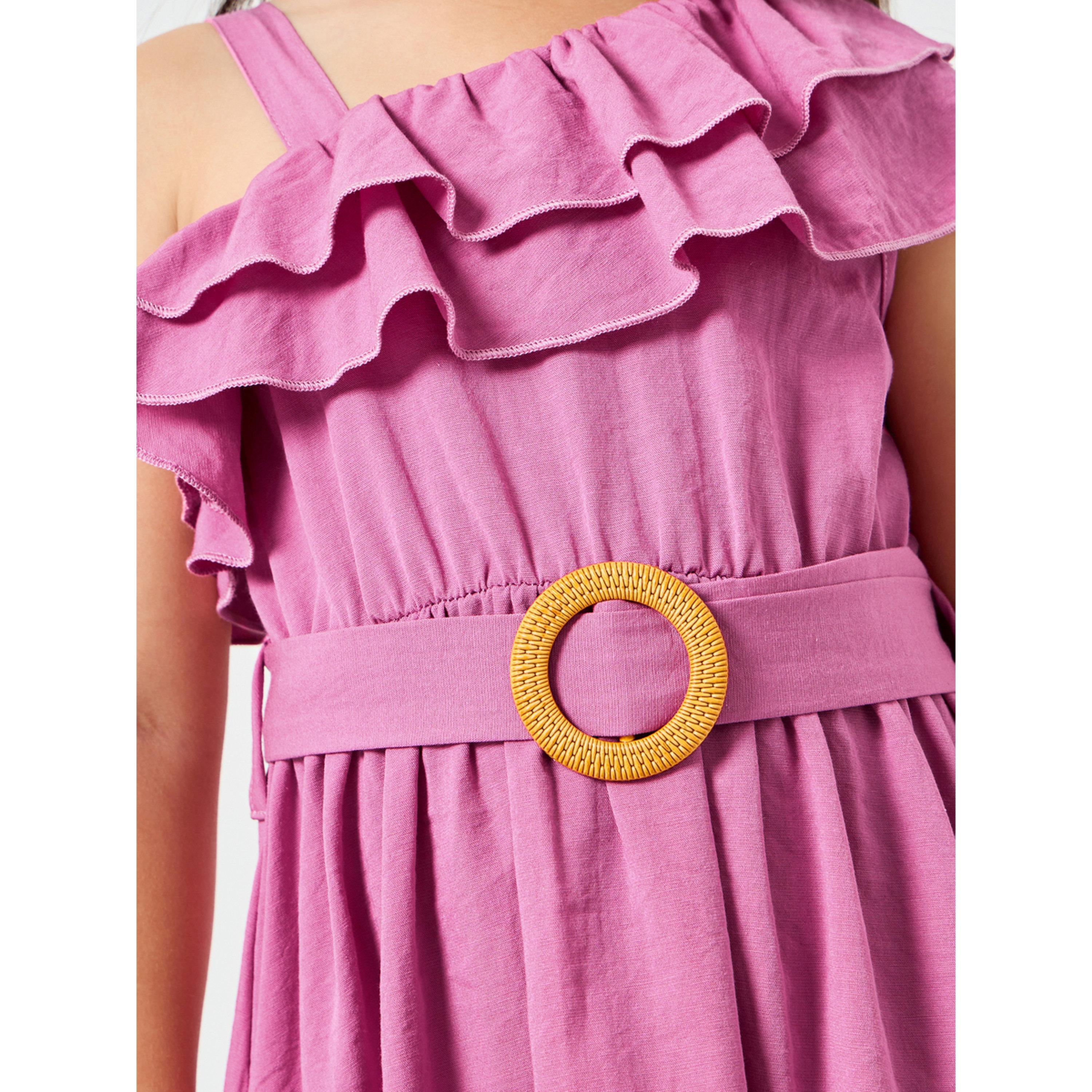 Styli Girls Pink Ruffle Sleeveless Belted Dress-girls-clothing-dressesandjumpsuits-image-4