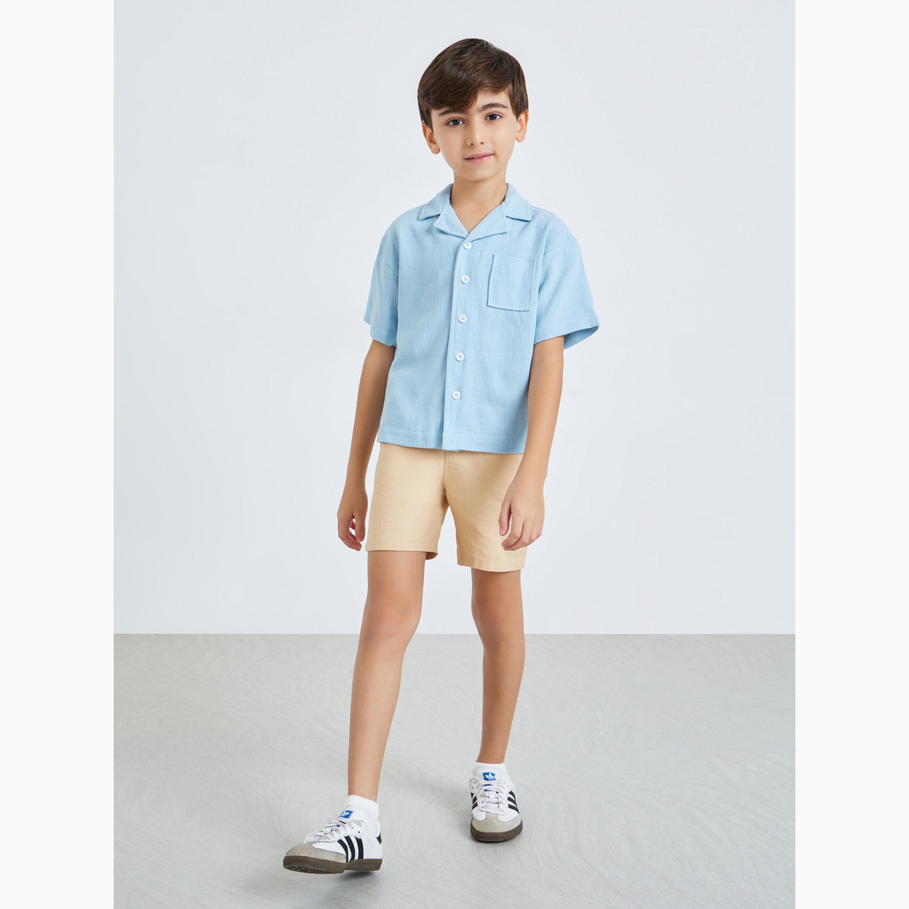 Styli Kids Light Blue Short Sleeve Collared Shirt-boys-clothing-shirts-image-2