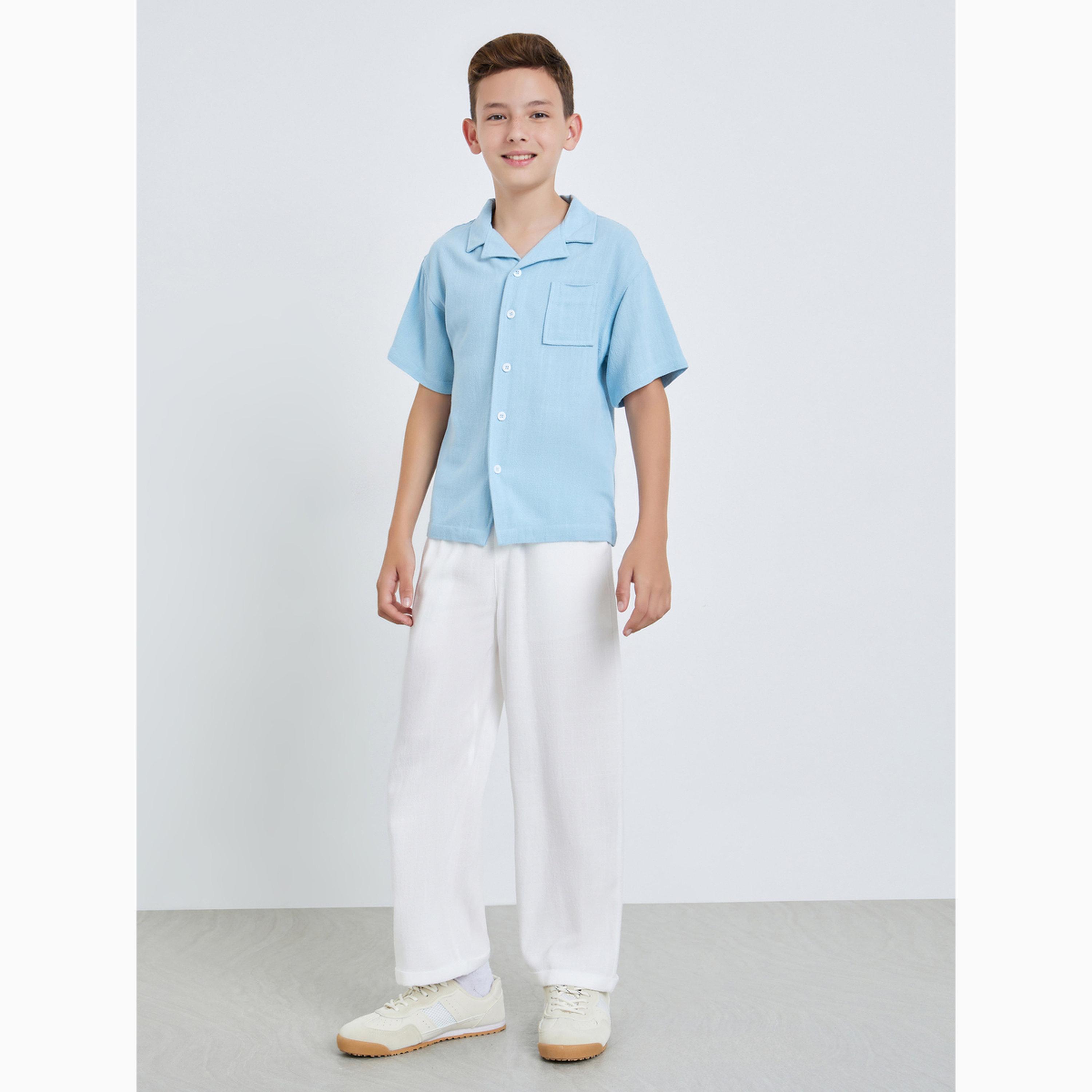 Styli Kids Light Blue Resort Collar Shirt-boys-clothing-shirts-image-2