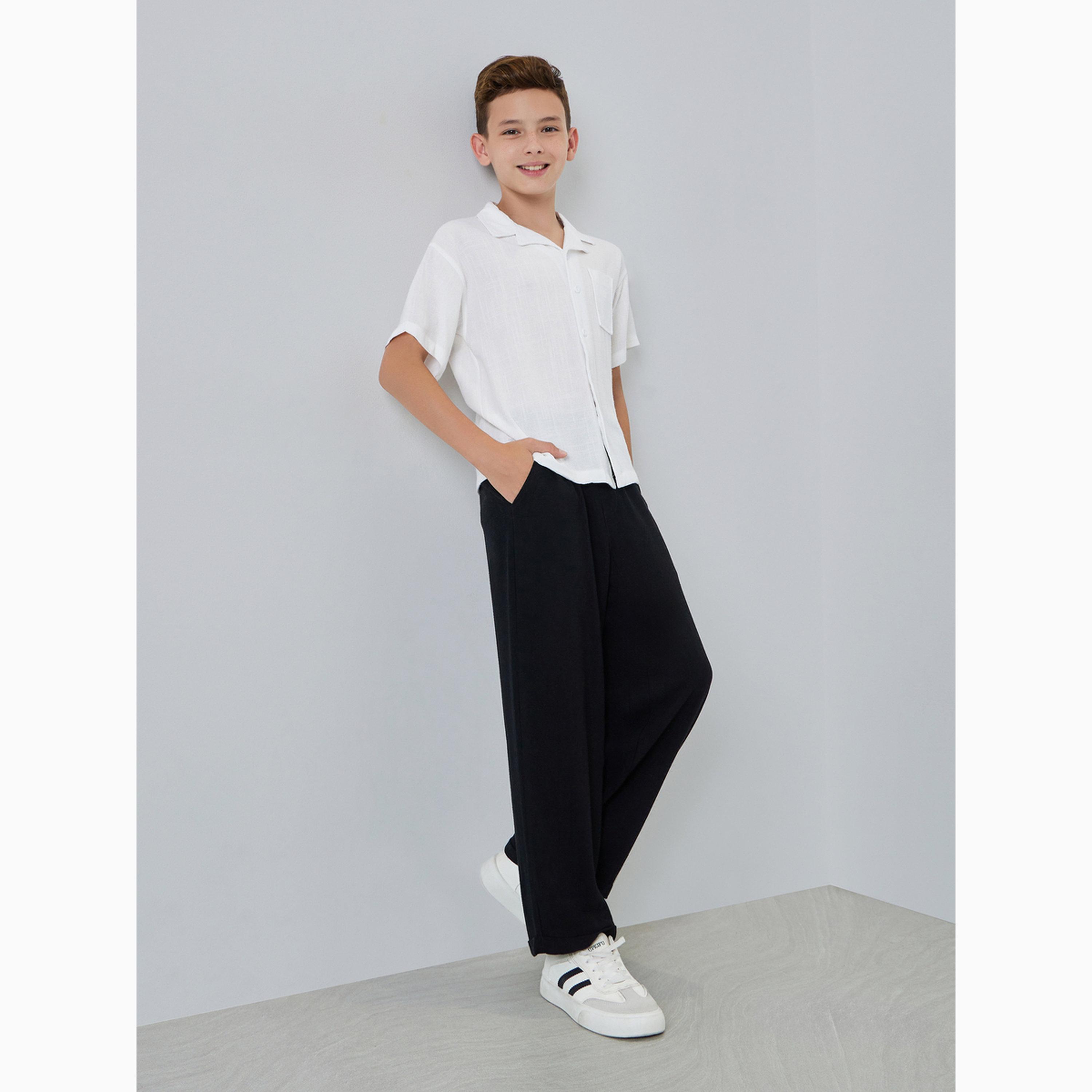 Styli Kids White Linen-Blend Short Sleeve Shirt-boys-clothing-shirts-image-2
