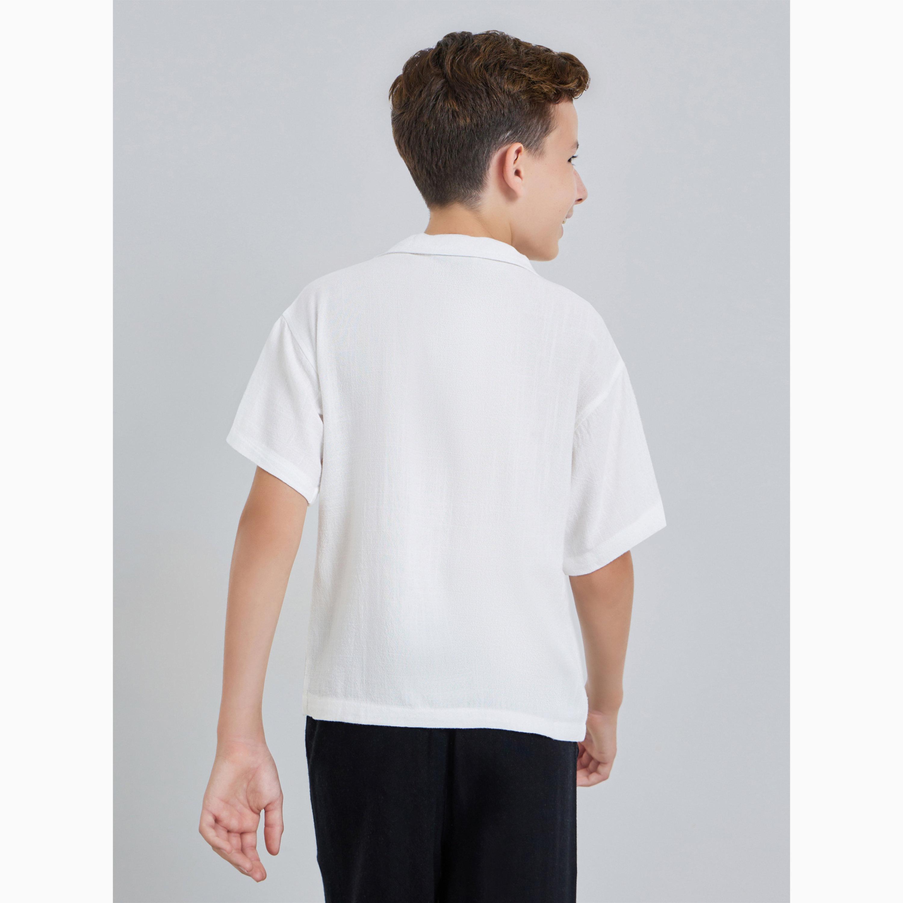Styli Kids White Linen-Blend Short Sleeve Shirt-boys-clothing-shirts-image-3