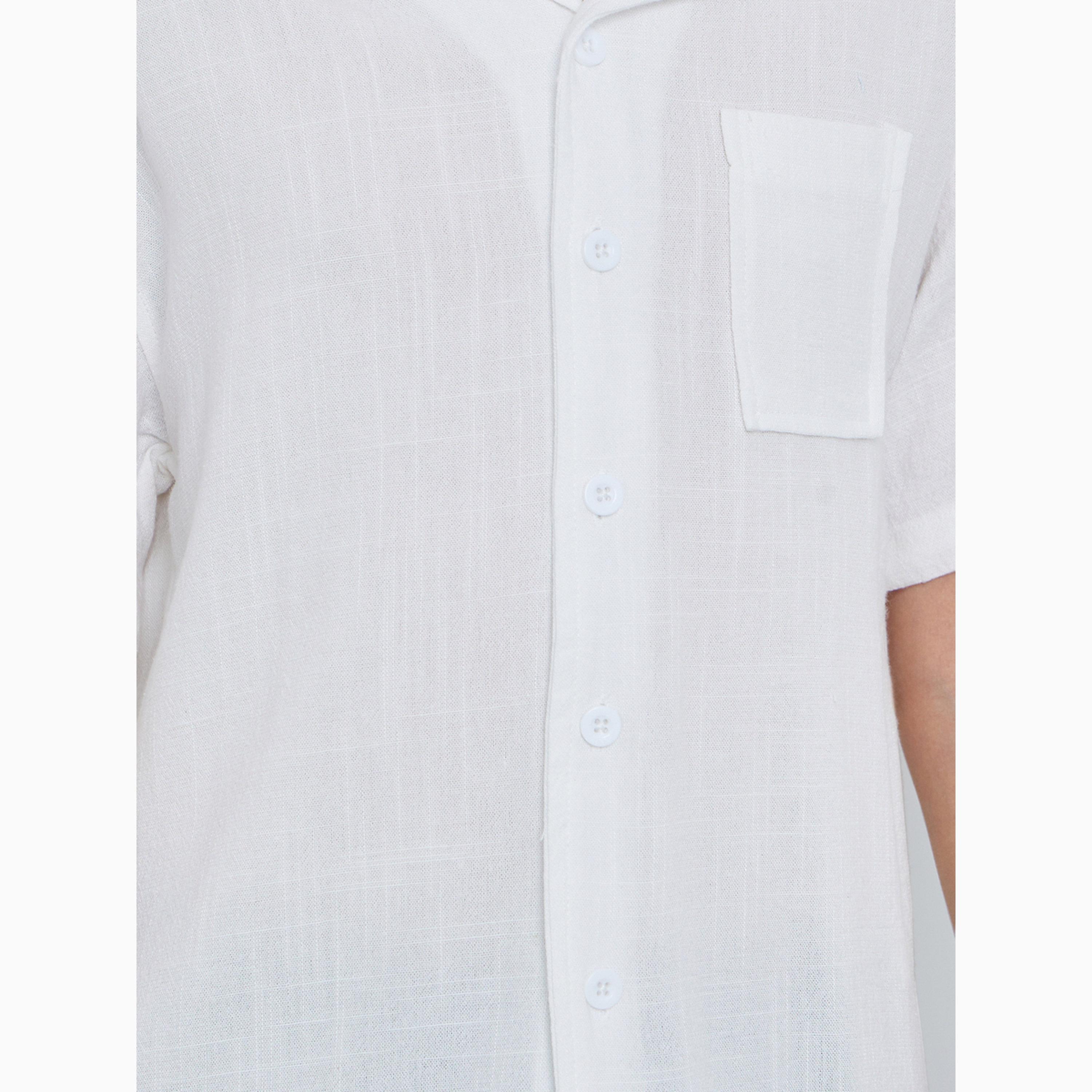 Styli Kids White Linen-Blend Short Sleeve Shirt-boys-clothing-shirts-image-4