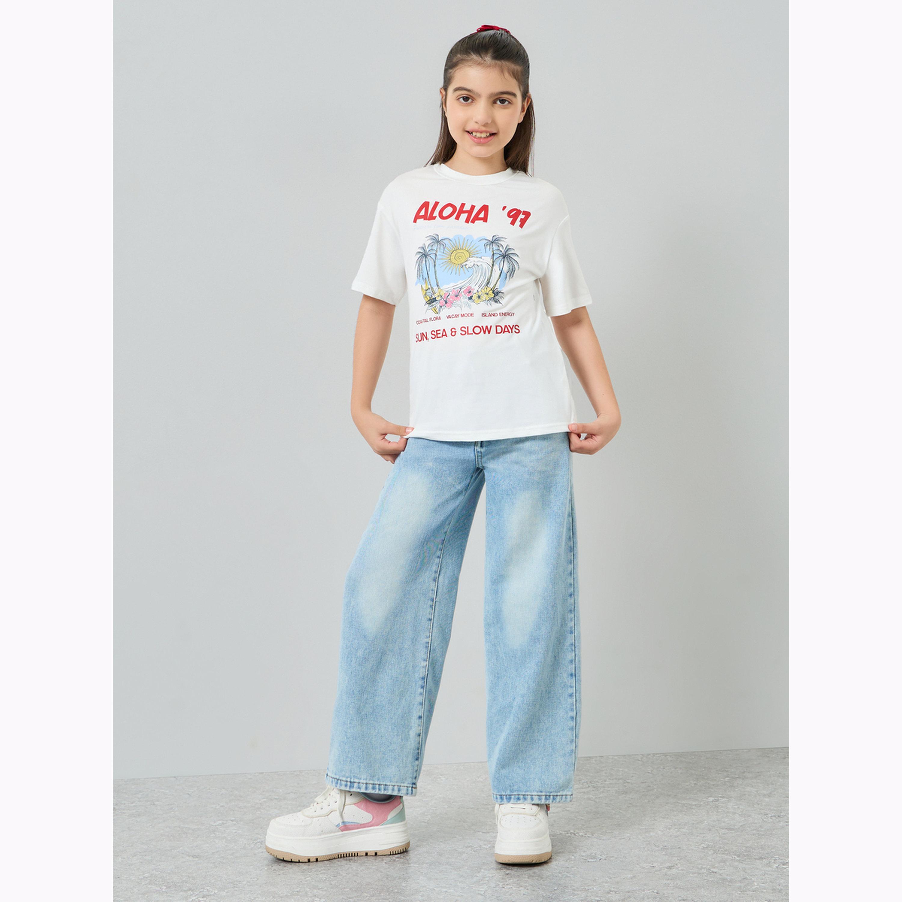 Styli Girls Off-White Graphic Print T-Shirt-girls-clothing-tshirts-image-2