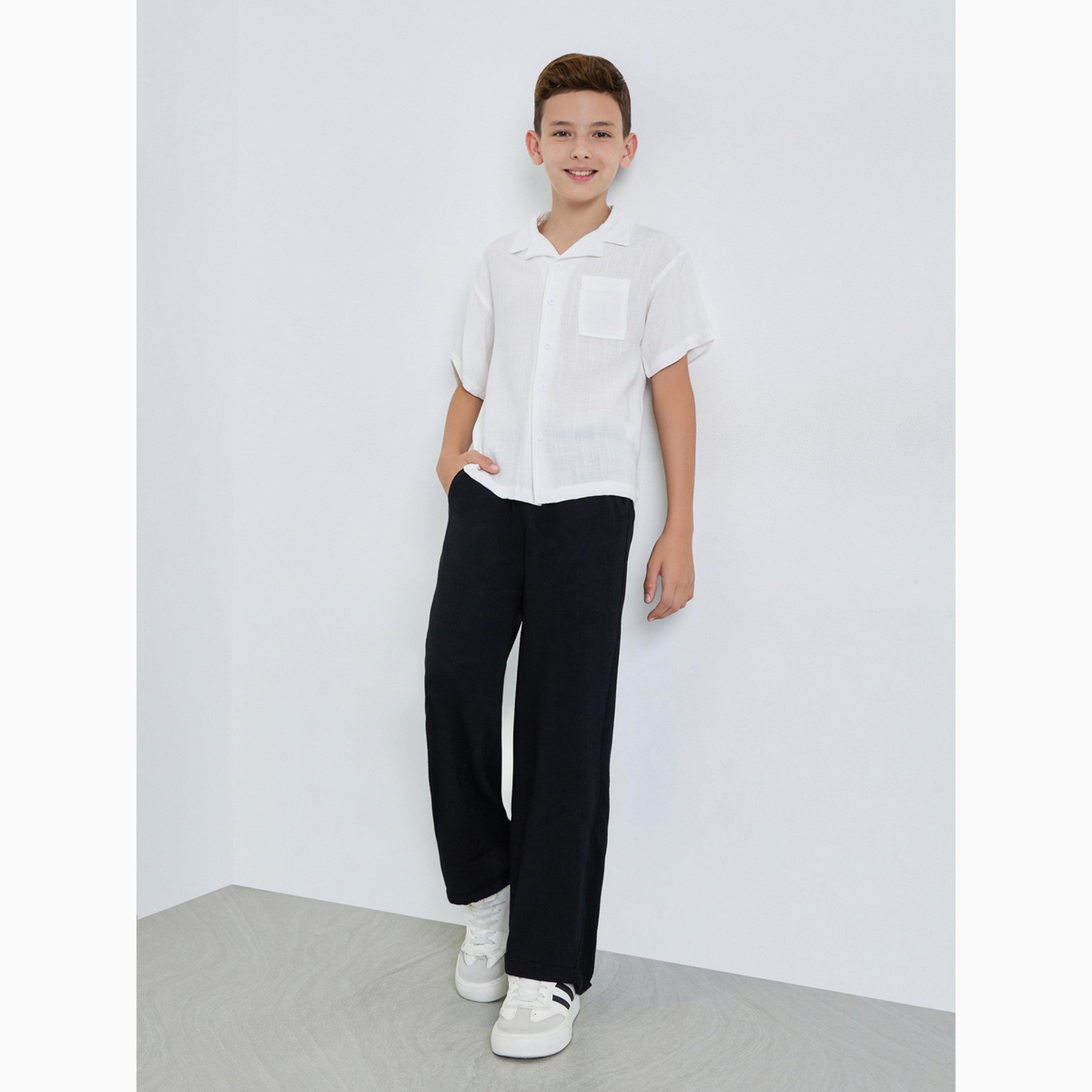 Styli Teen Boys Solid Pants with Turn-Up Hem-boys-clothing-bottoms-joggersandtrackpants-image-2