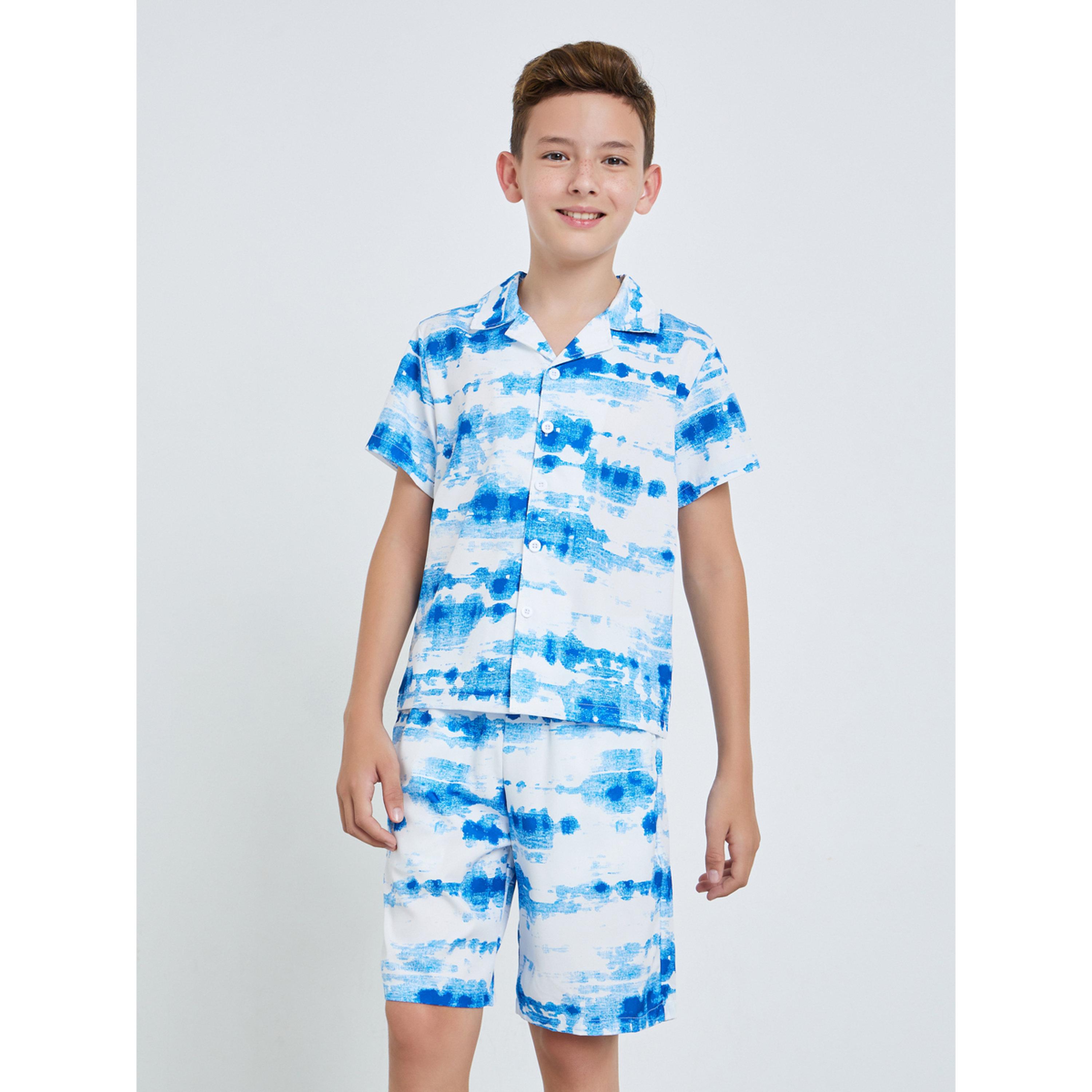 Styli Teen Boys Tie-Dye Resort Collar Shirt and Shorts Set-boys-clothing-setsandcoords-image-1