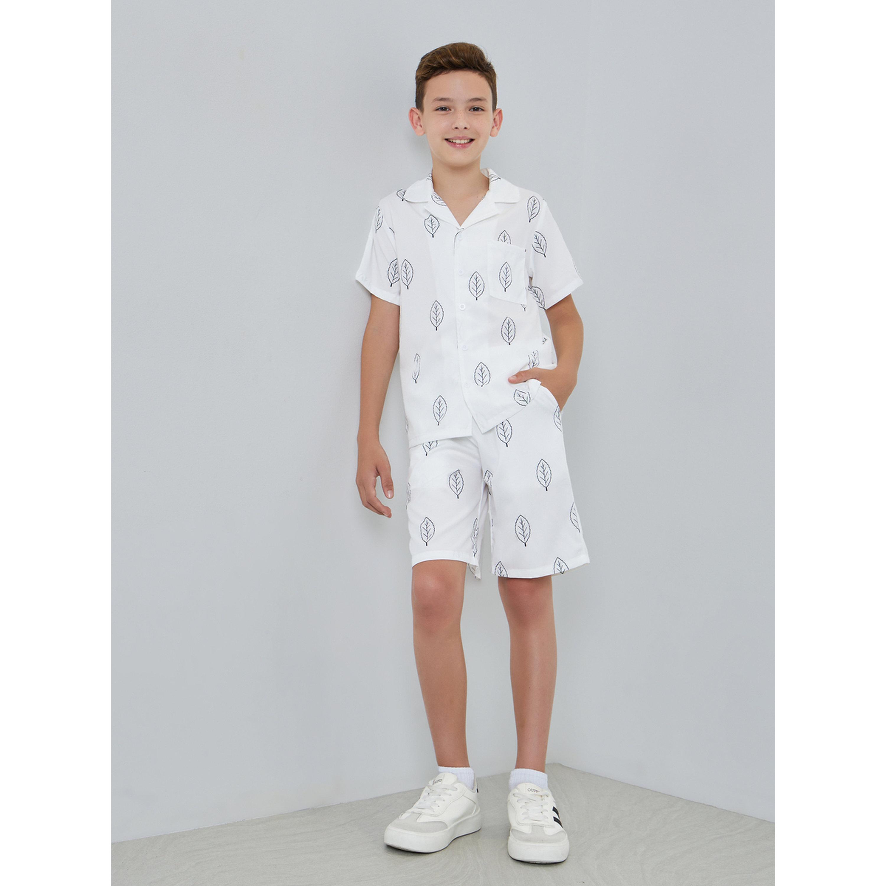 Styli Boys White Leaf Print Shirt and Shorts Set-boys-clothing-setsandcoords-image-2