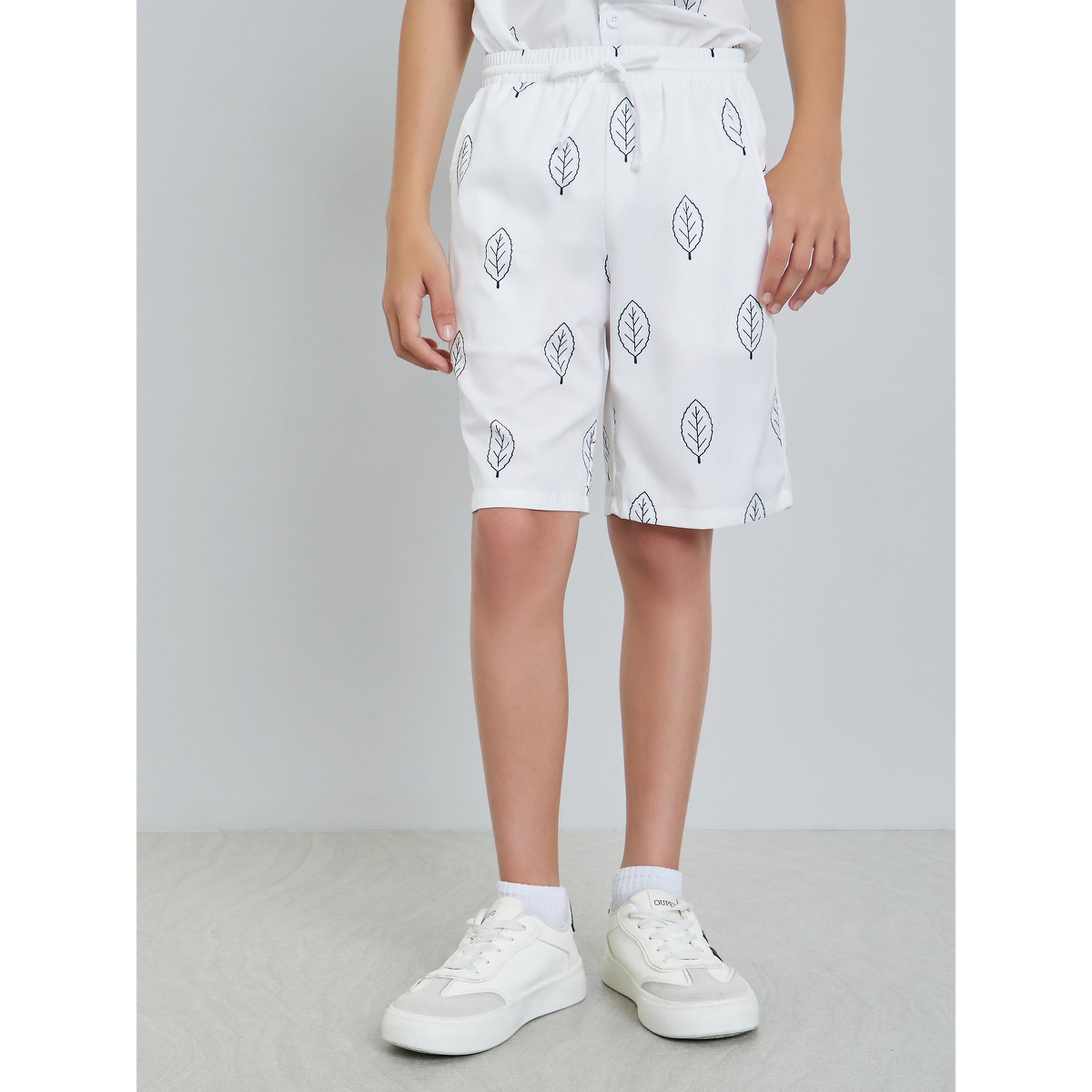Styli Boys White Leaf Print Shirt and Shorts Set-boys-clothing-setsandcoords-image-4