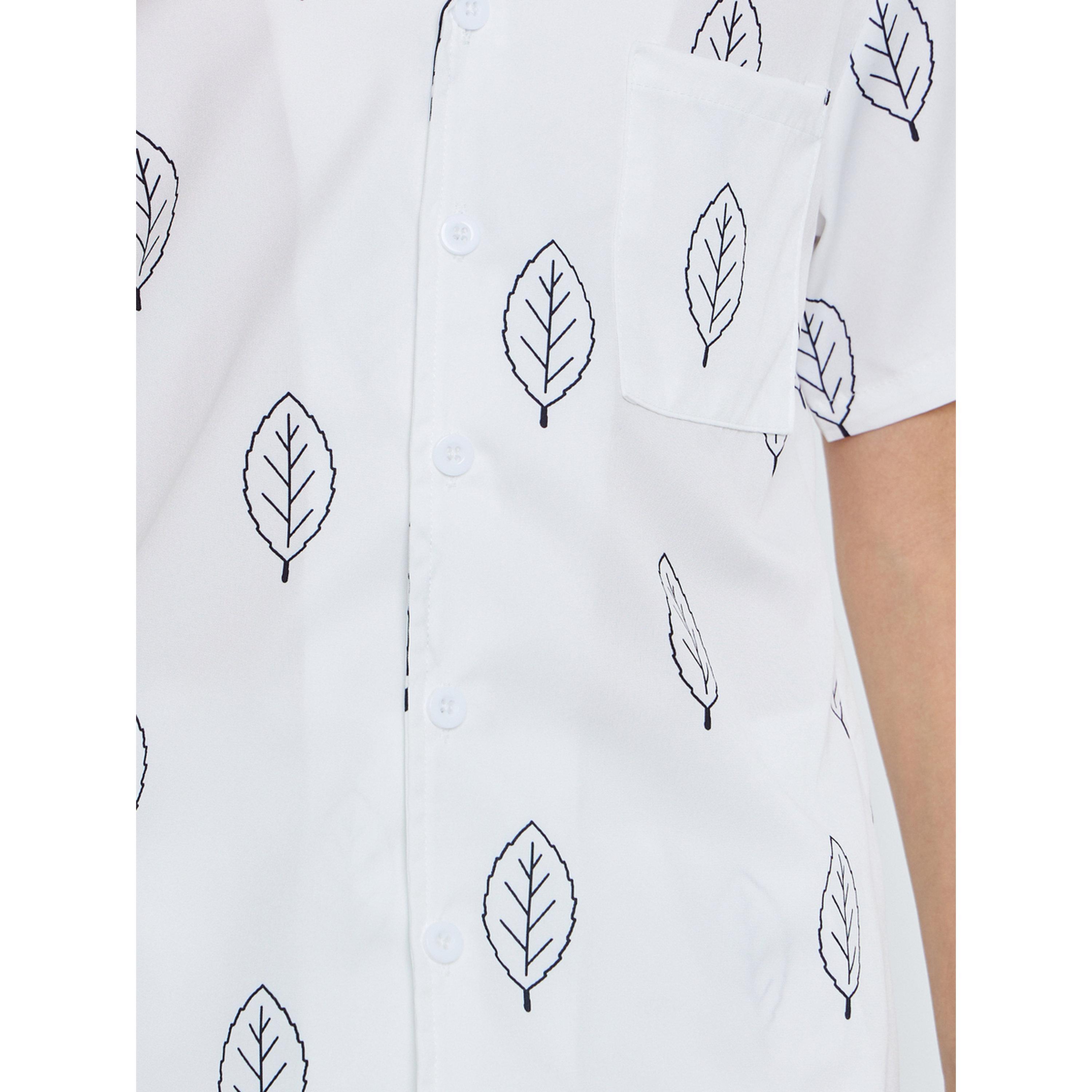 مجموعة من شورت وقميص بطبعة أوراق شجر للأولاد لون أبيض-boys-clothing-setsandcoords-image-5
