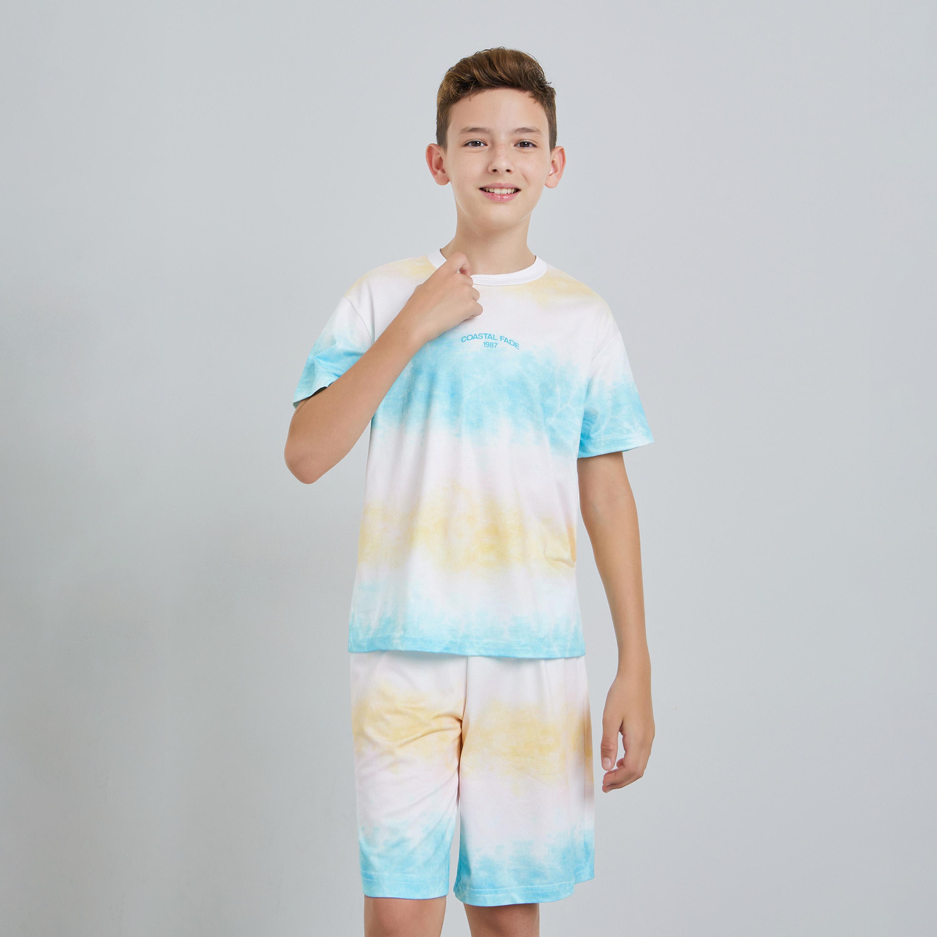 مجموعة من شورت وتيشيرت بطبعة صبغ الربط للأولاد-boys-clothing-setsandcoords-image-1