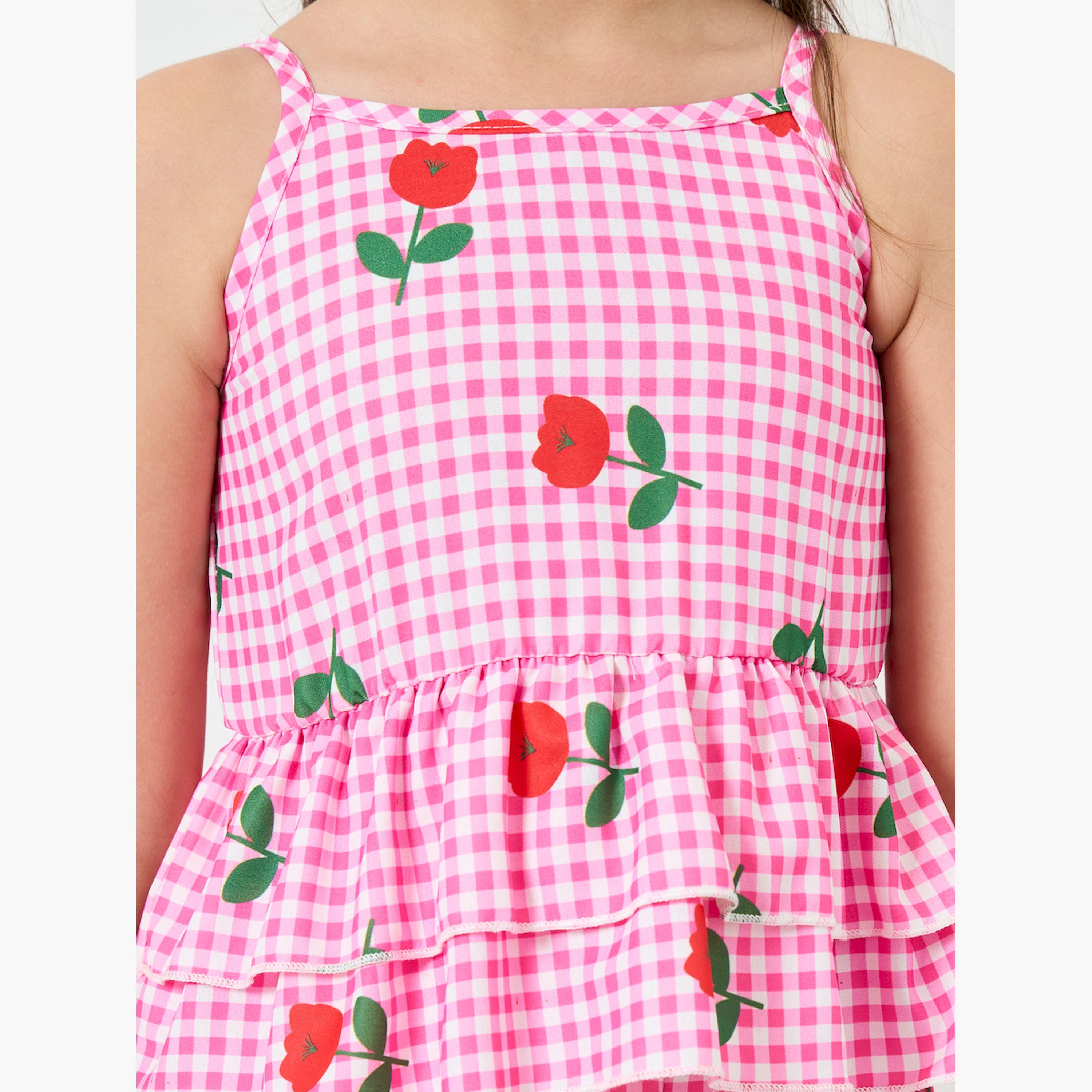 مجموعة من بنطال وبلوزة بطبعات ورد ونمط غينغهام بناتي-girls-clothing-setsandcoords-image-5