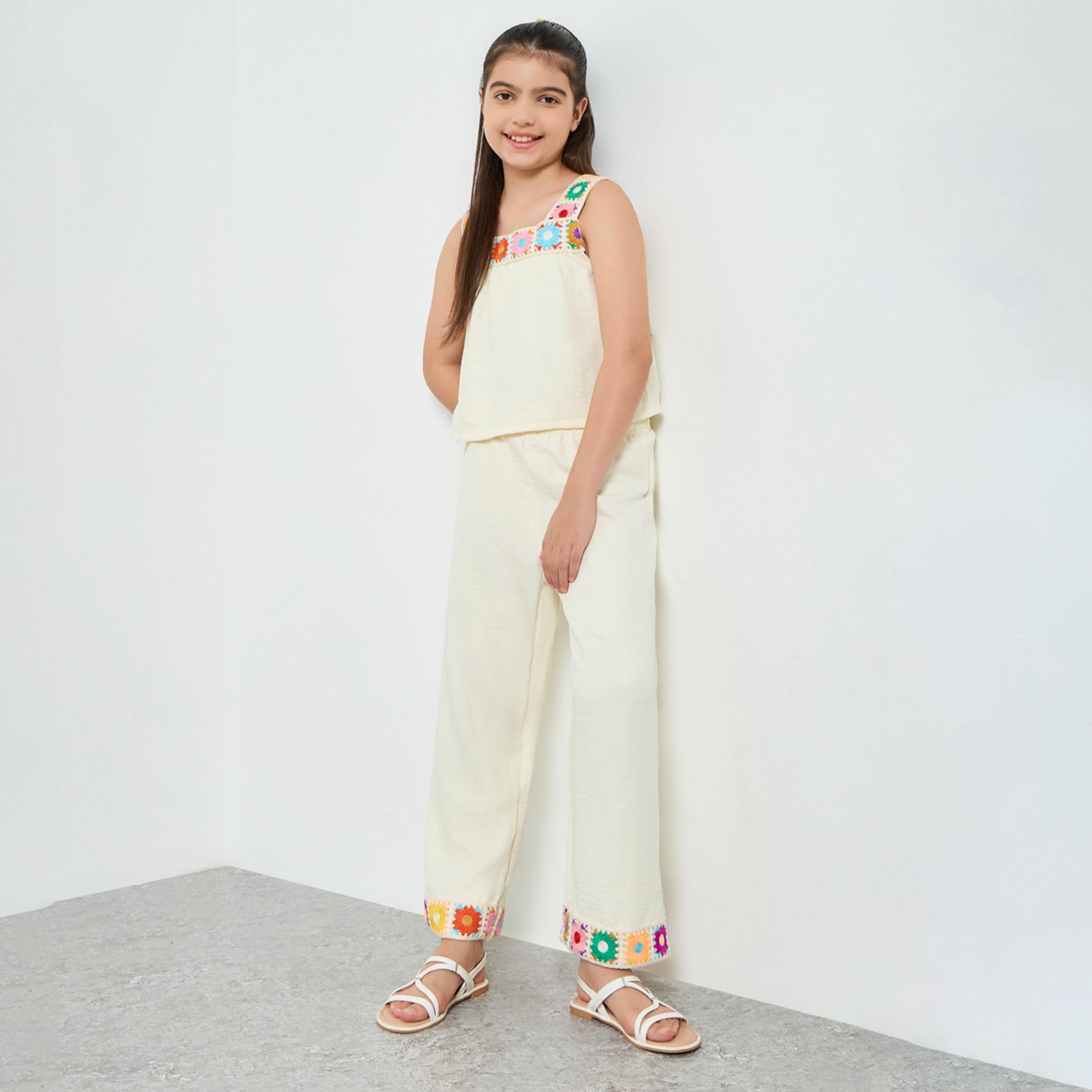Styli Girls Crochet Trim Cotton Top and Pants Set-girls-clothing-setsandcoords-image-1