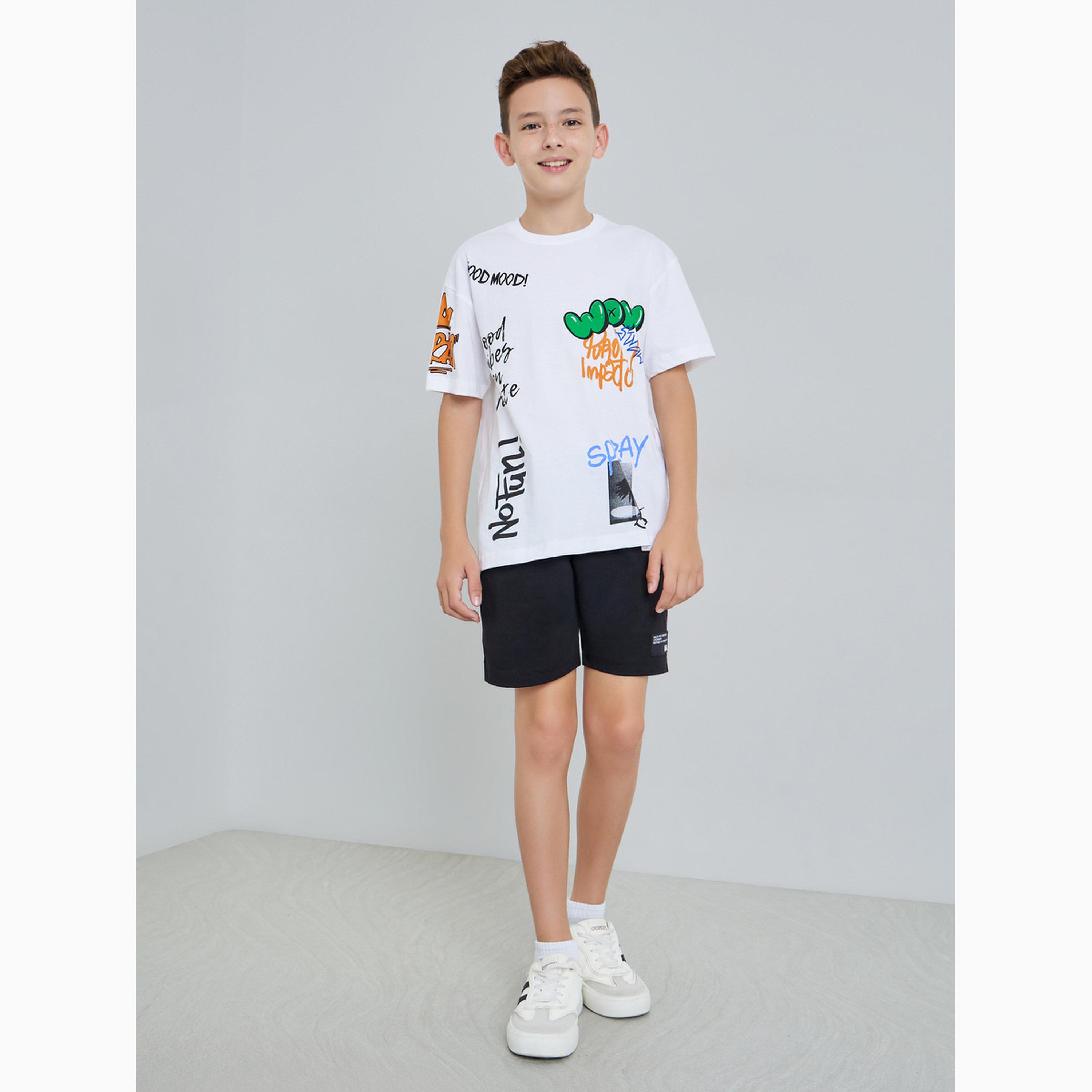 تيشيرت قطن واسع بطبعة جرافيتي مع أكمام قصيرة-boys-clothing-tshirtsandpolos-image-2