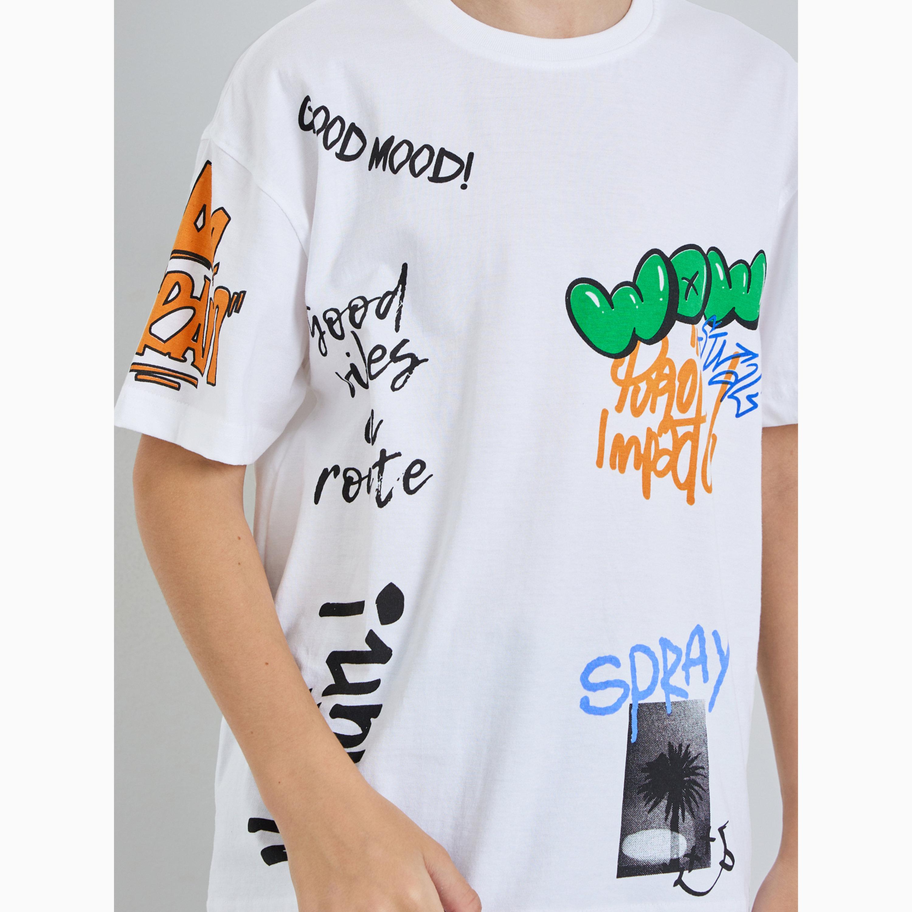 تيشيرت قطن واسع بطبعة جرافيتي مع أكمام قصيرة-boys-clothing-tshirtsandpolos-image-3