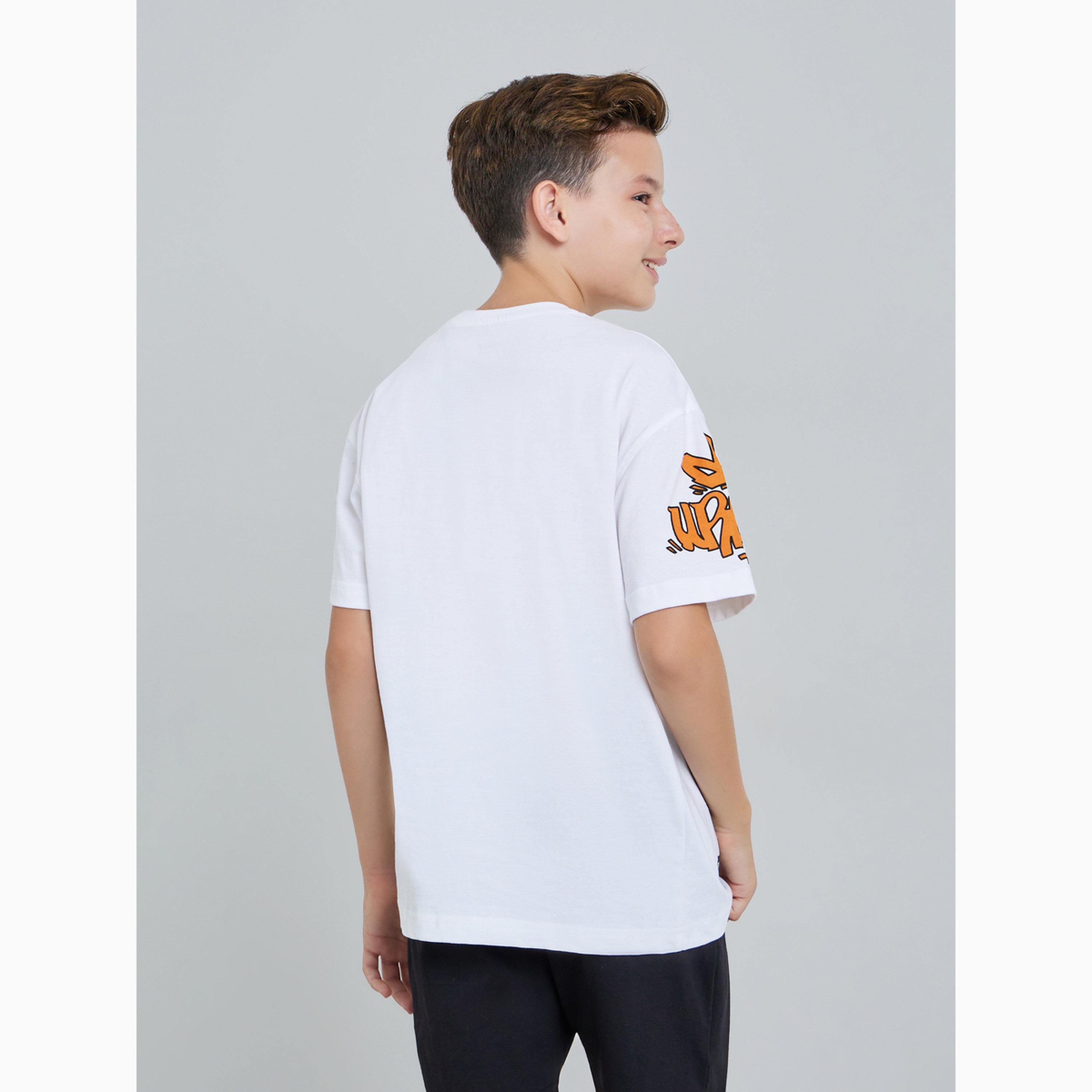 تيشيرت قطن واسع بطبعة جرافيتي مع أكمام قصيرة-boys-clothing-tshirtsandpolos-image-4