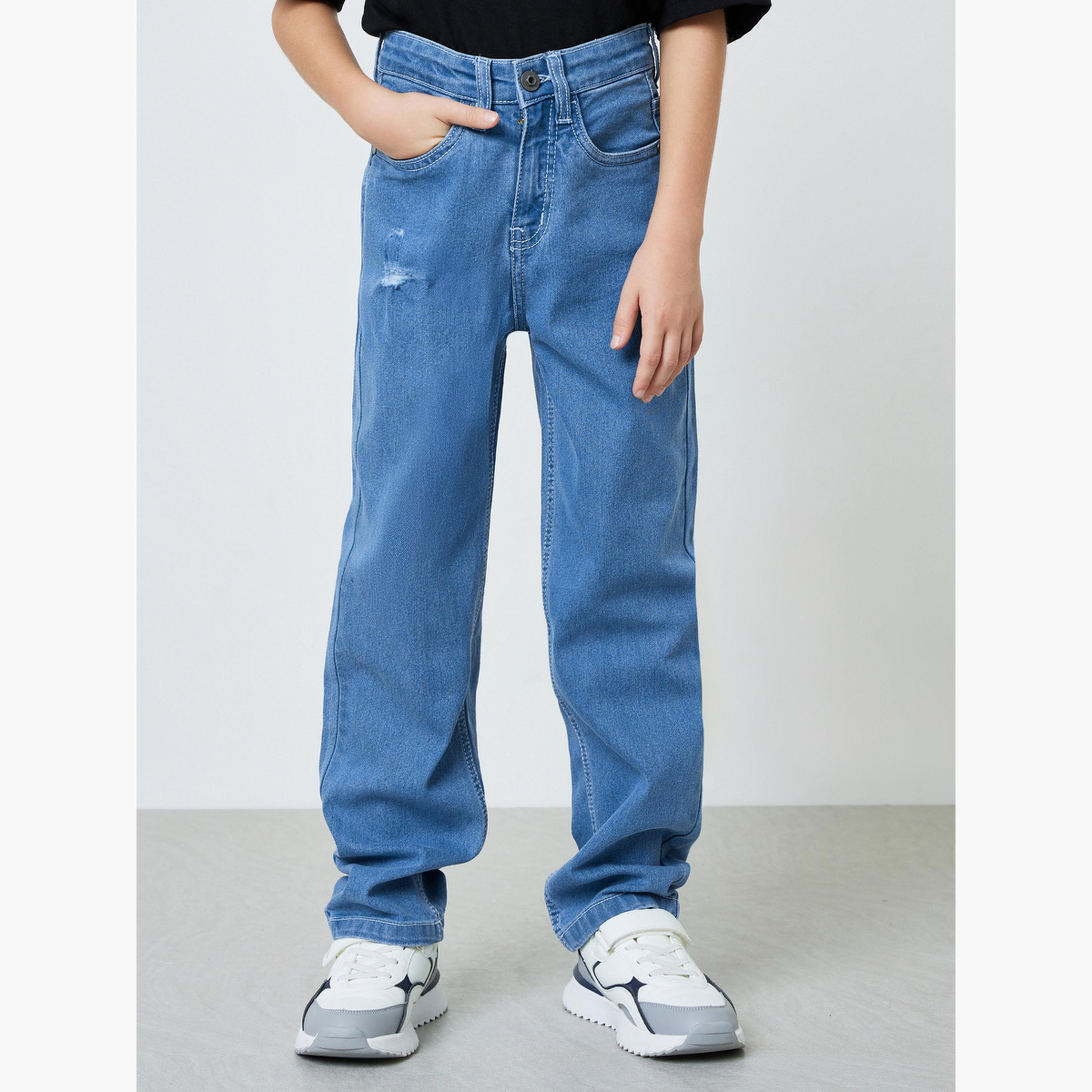 جينز بقصة عادية وتفاصيل ممزقة للأولاد المتوسط-boys-clothing-bottoms-jeans-image-1