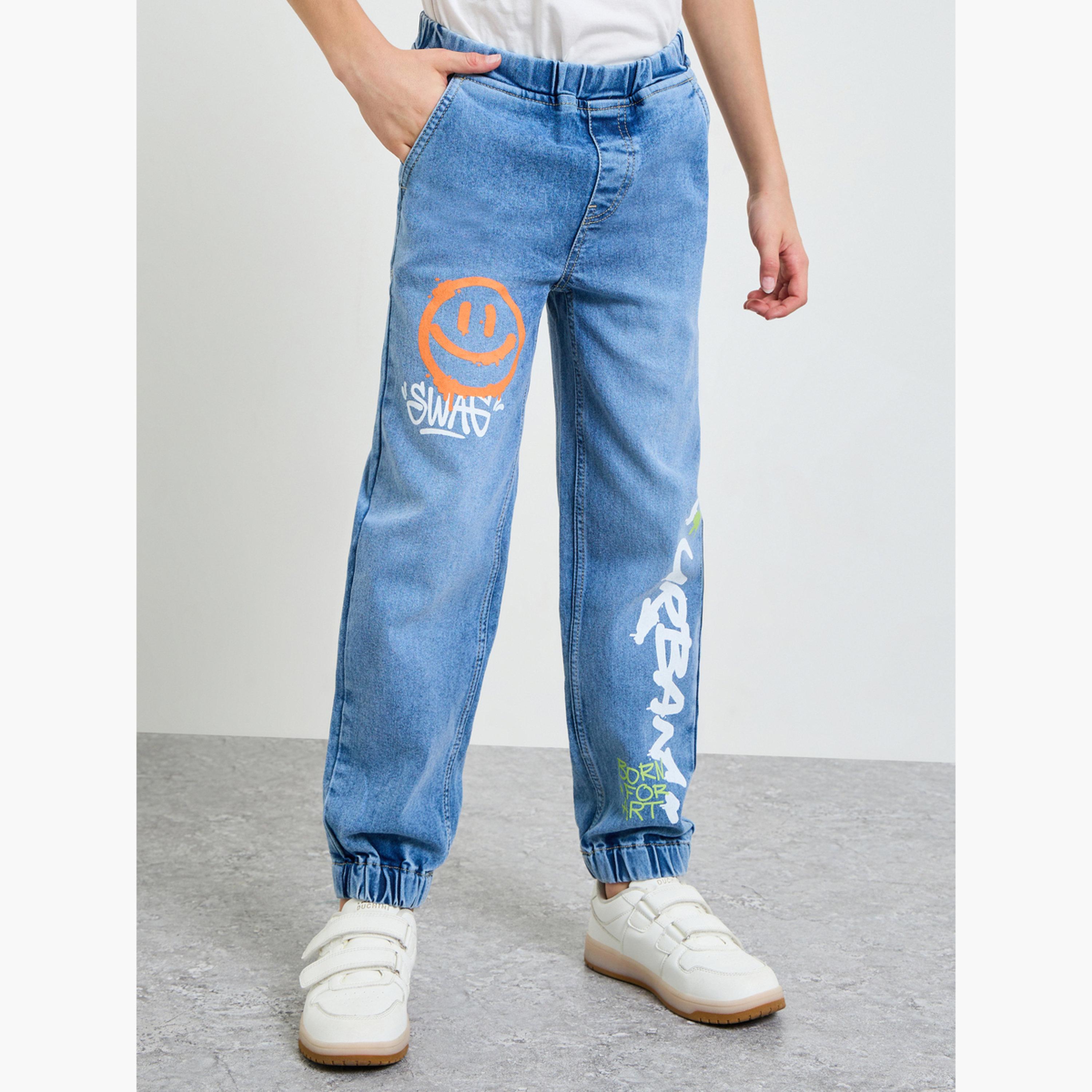 Styli Boys Blue Graphic Print Pull-On Jeans-boys-clothing-bottoms-jeans-image-1