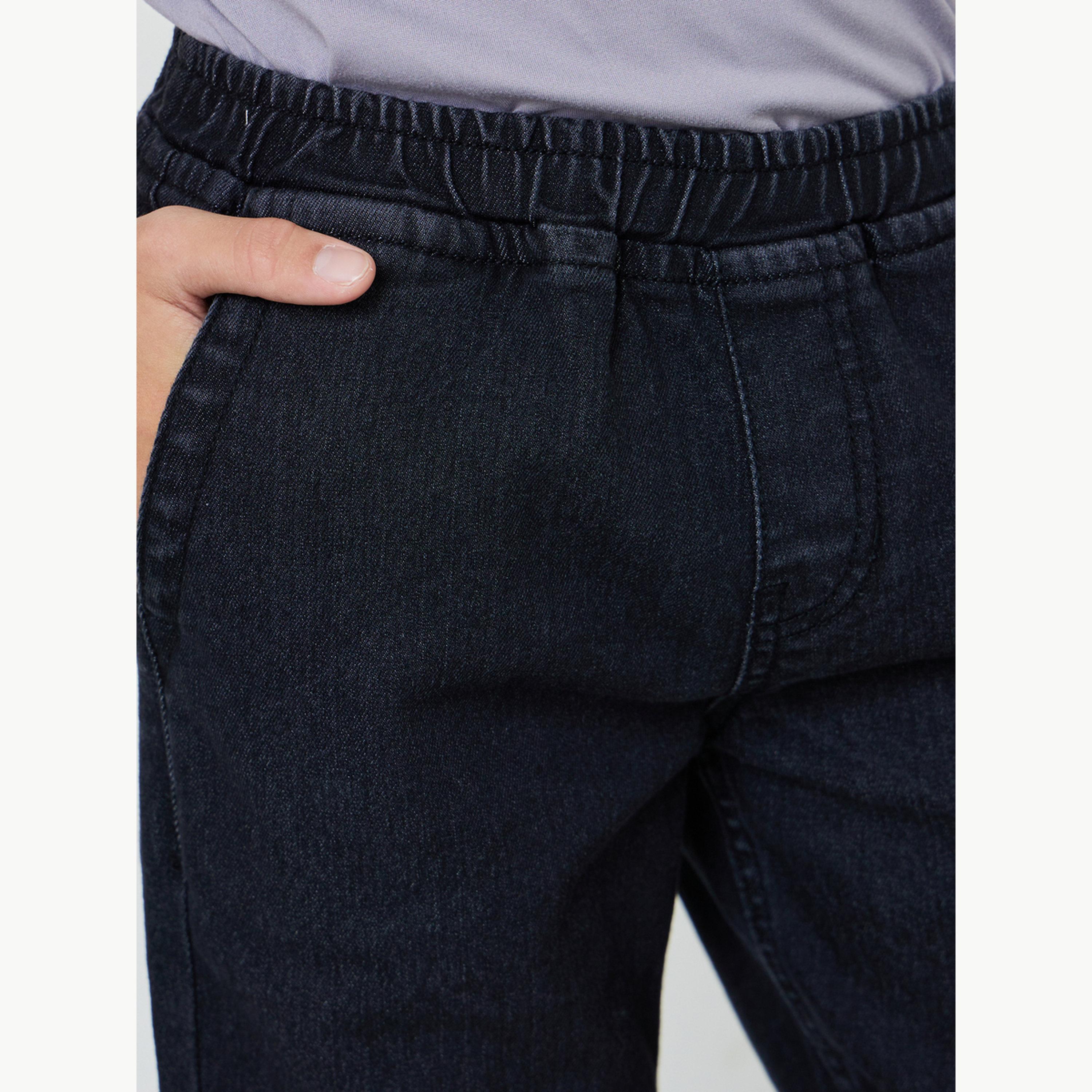 Styli Teen Boys Solid Elastic Waist Denim Shorts-boys-clothing-bottoms-shorts-image-3