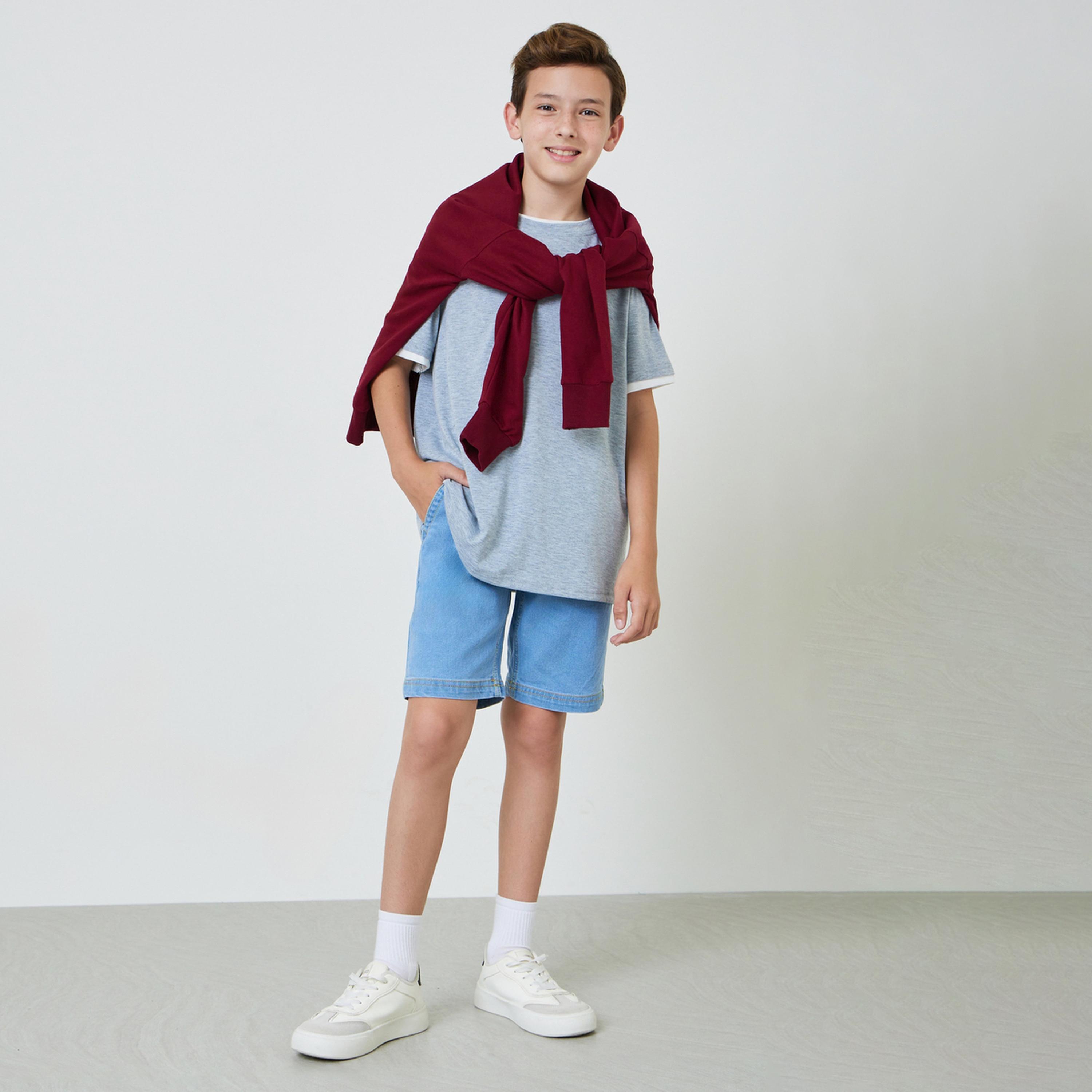 شورت دنيم سادة بخصر مطاطي للأولاد-boys-clothing-bottoms-shorts-image-2