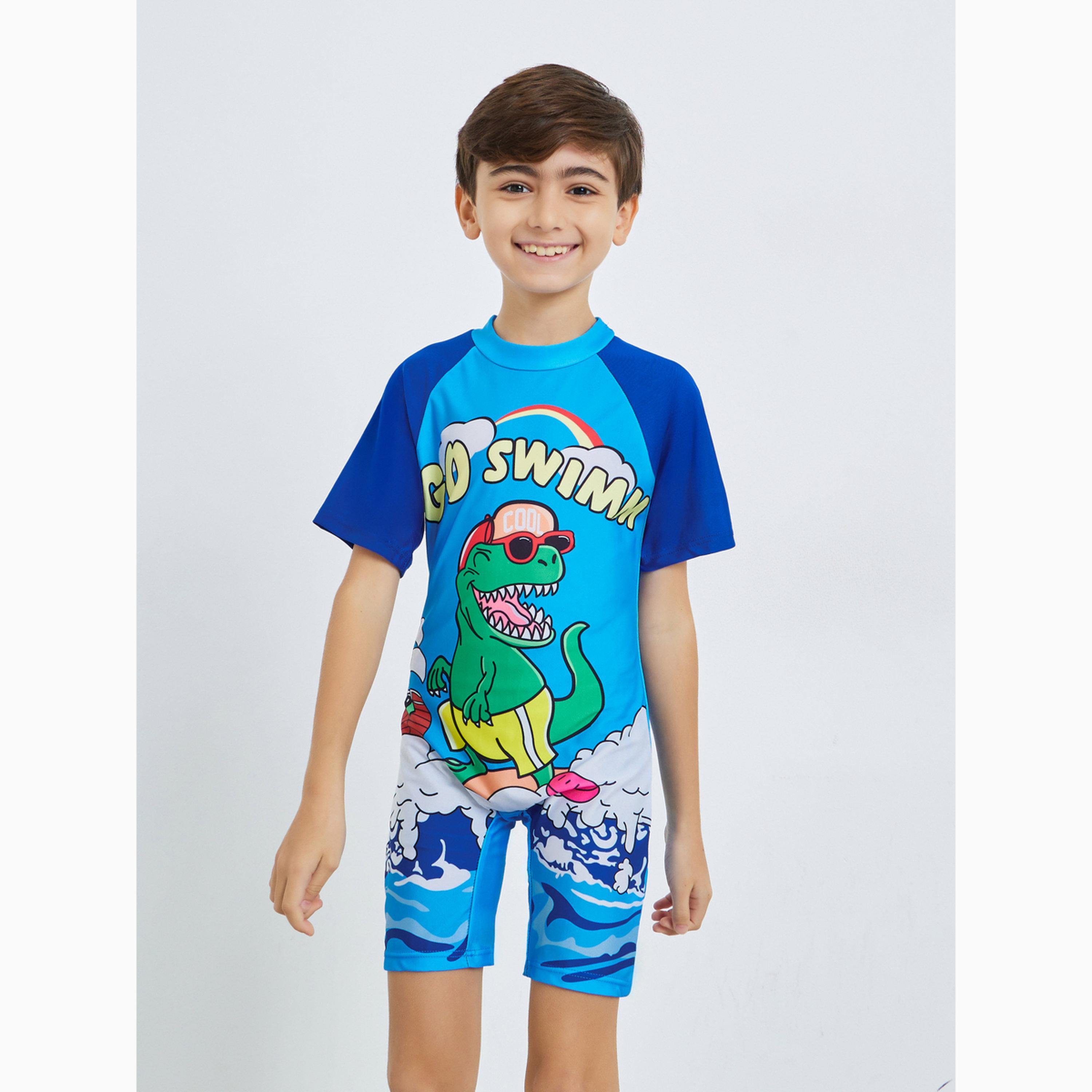 Styli Boys Blue Dino Print Swimsuit-boys-clothing-swimwear-image-1