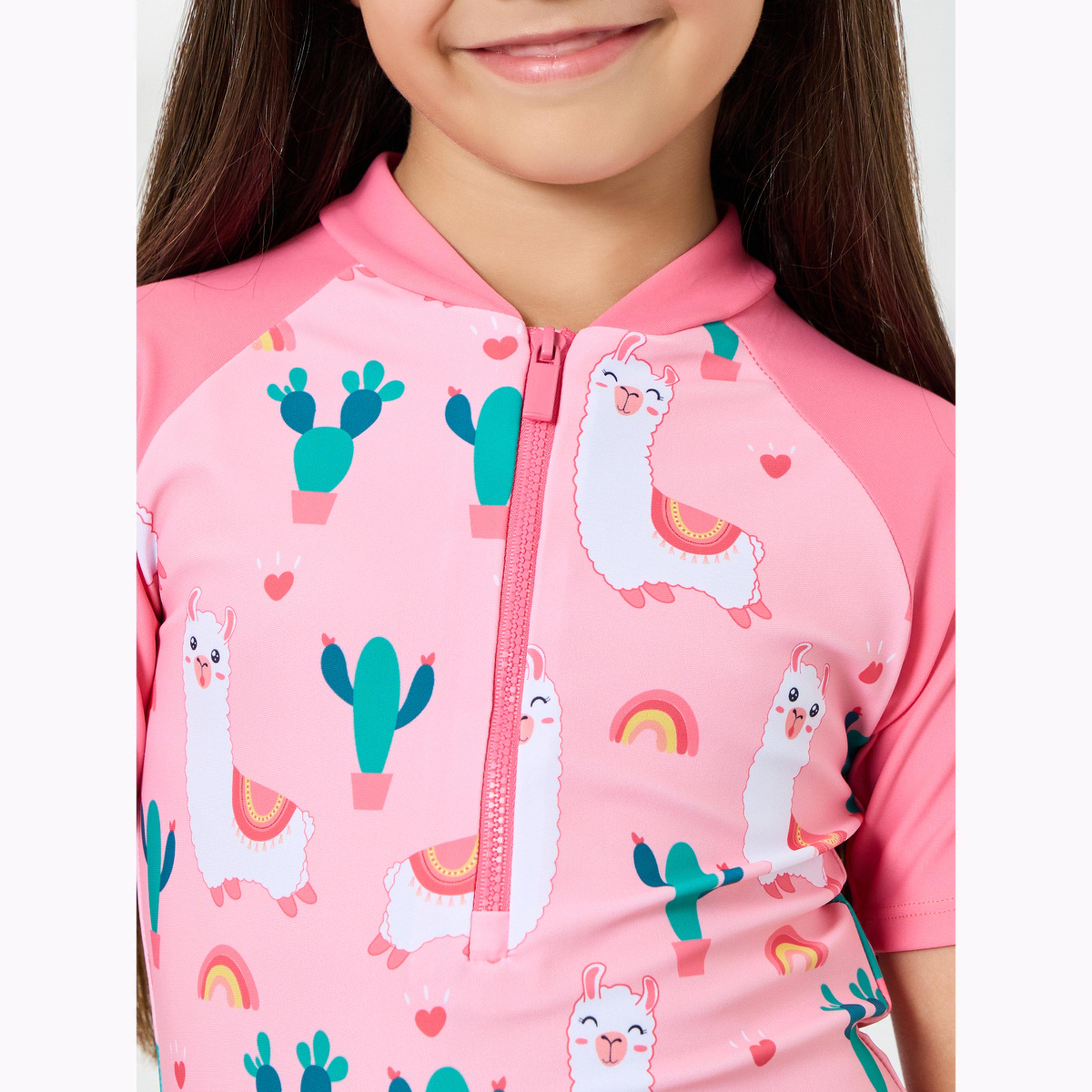 بدلة سباحة بطبعة لاما وسحاب أمامي للبنات-girls-clothing-swimwear-image-6
