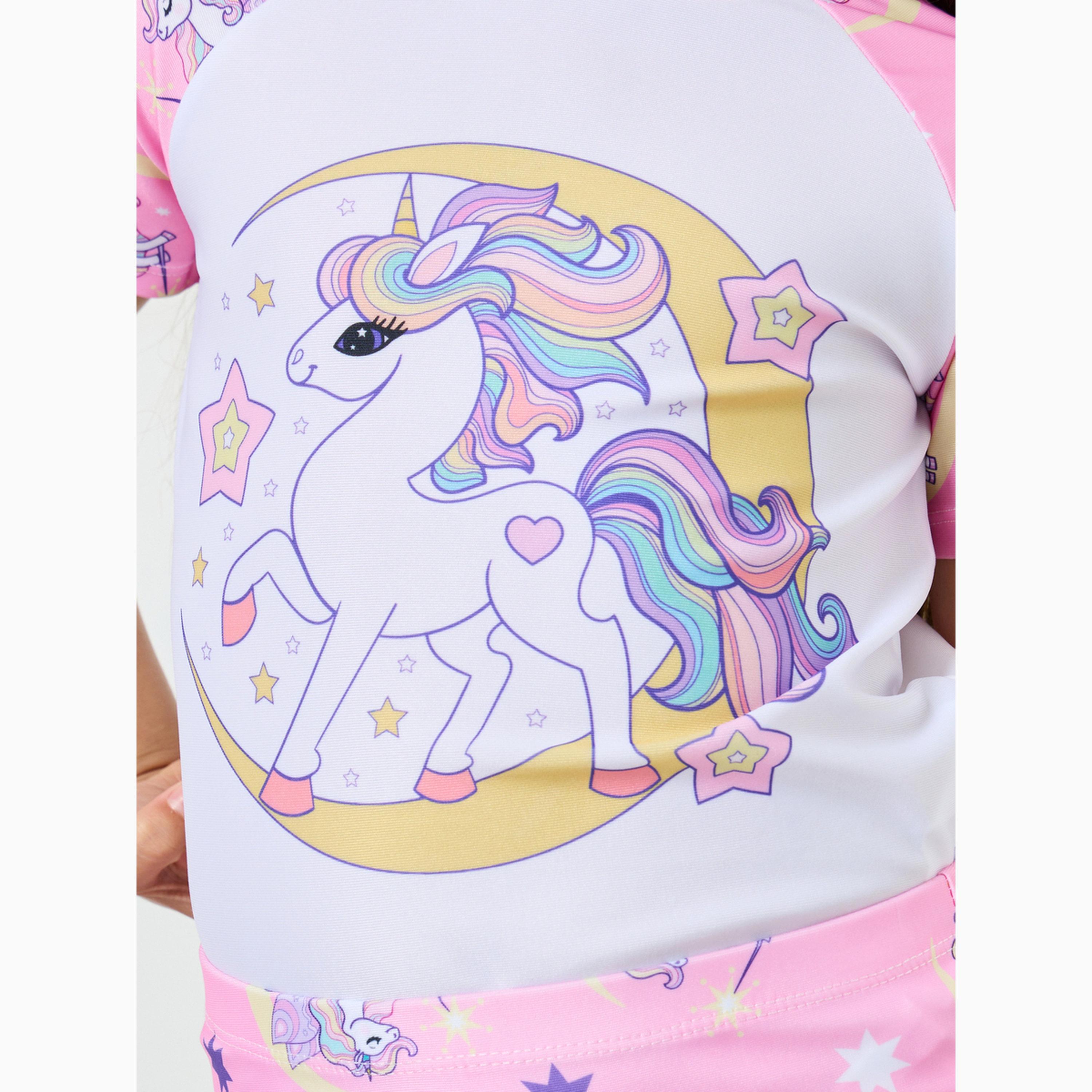 Styli Girls Unicorn Graphic Top and Swim Skorts Set-girls-clothing-swimwear-image-3