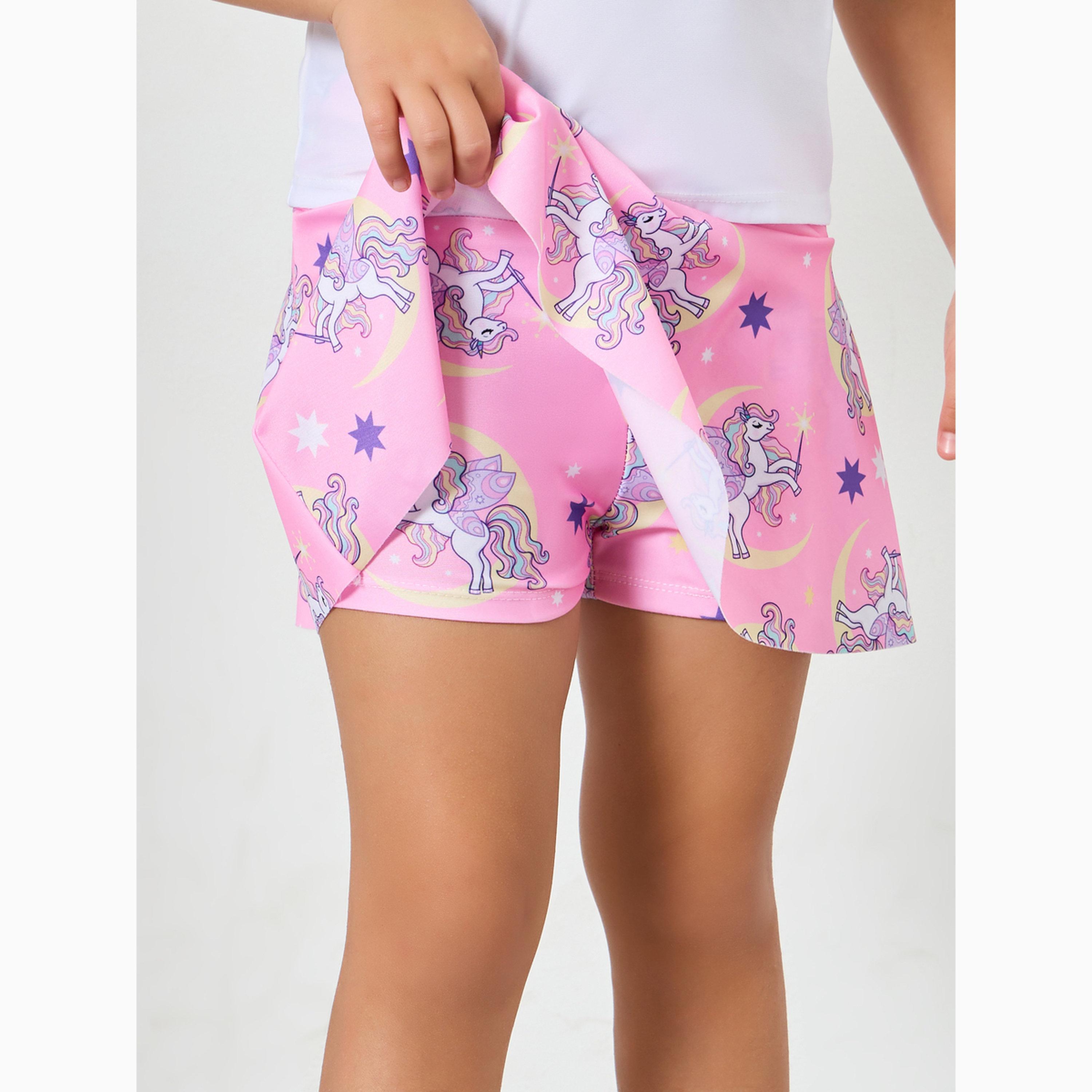 Styli Girls Unicorn Graphic Top and Swim Skorts Set-girls-clothing-swimwear-image-5