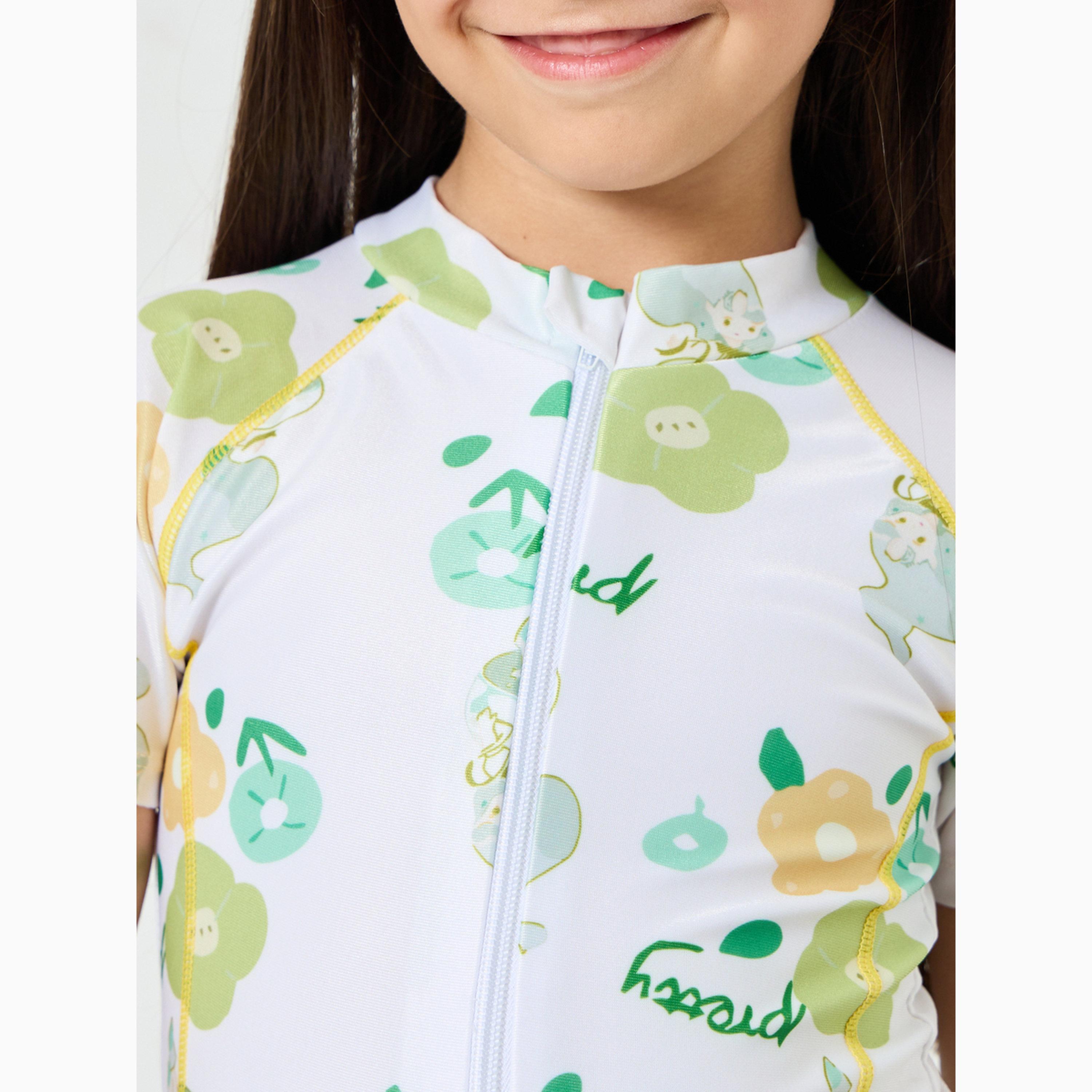 Styli Girls Floral Swimsuit with Cap-girls-clothing-swimwear-image-6