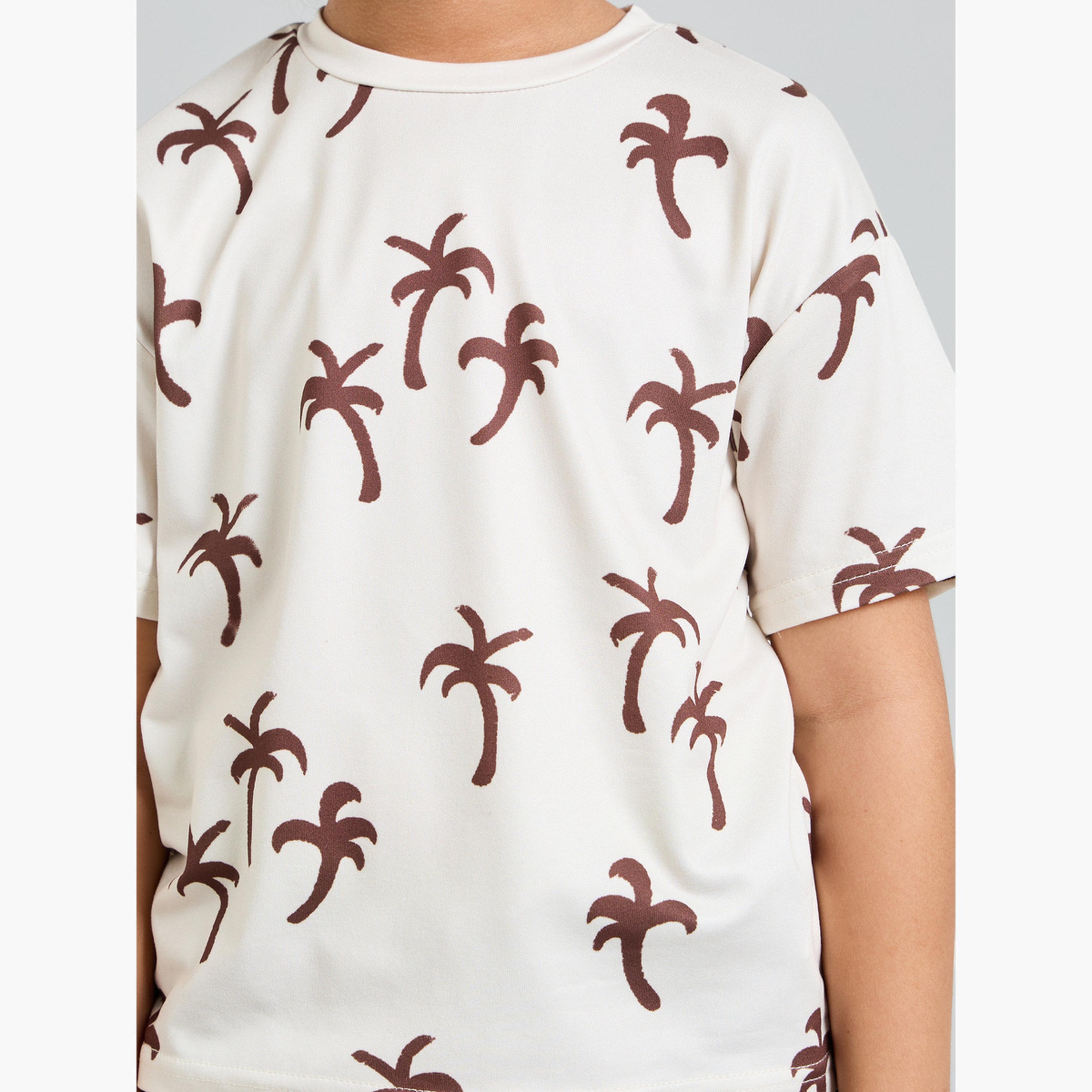 Styli Boys All-Over Palm Print Regular Fit T-Shirt and Textured Knit Shorts Set-boys-clothing-setsandcoords-image-6
